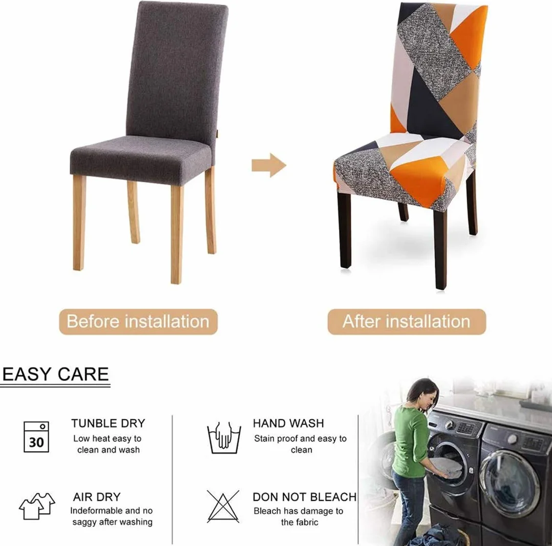 Lot de 6 Housses de Chaise Extensibles Amovibles et Lavables pour Cuisine et Salle à Manger