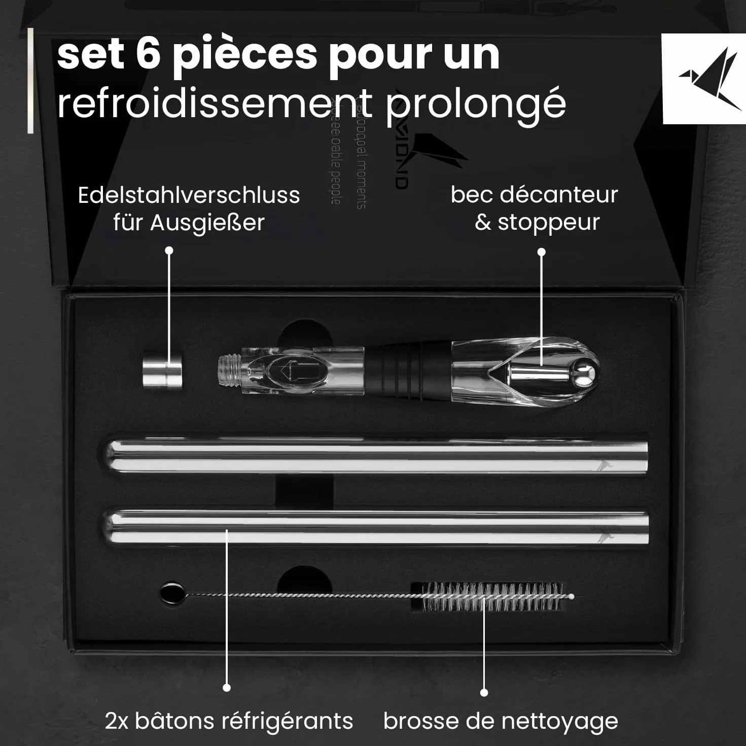 Beyond Bâton Refroidisseur de Vin en Acier Inoxydable avec Verseur – Set Rafraîchisseur pour Vin Blanc et Rouge Coffret Cadeau