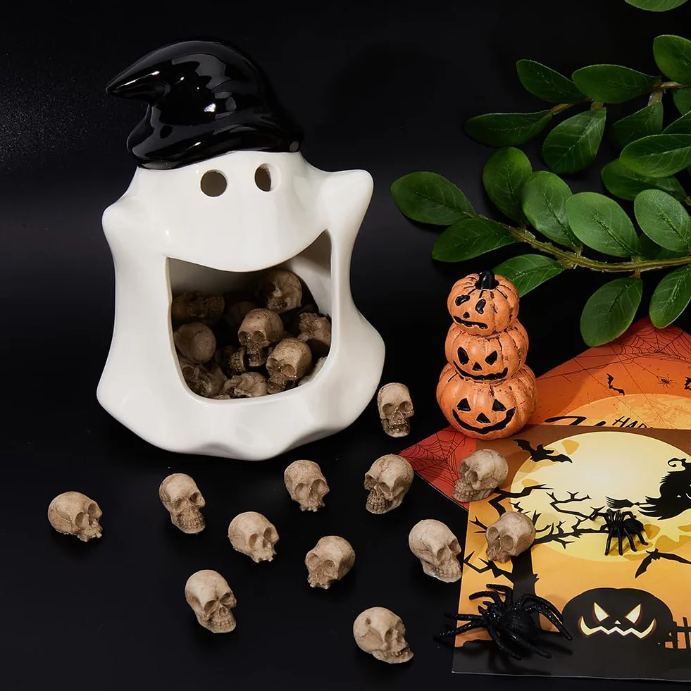 Lot de 40 mini figurines de crâne en résine pour décoration Halloween