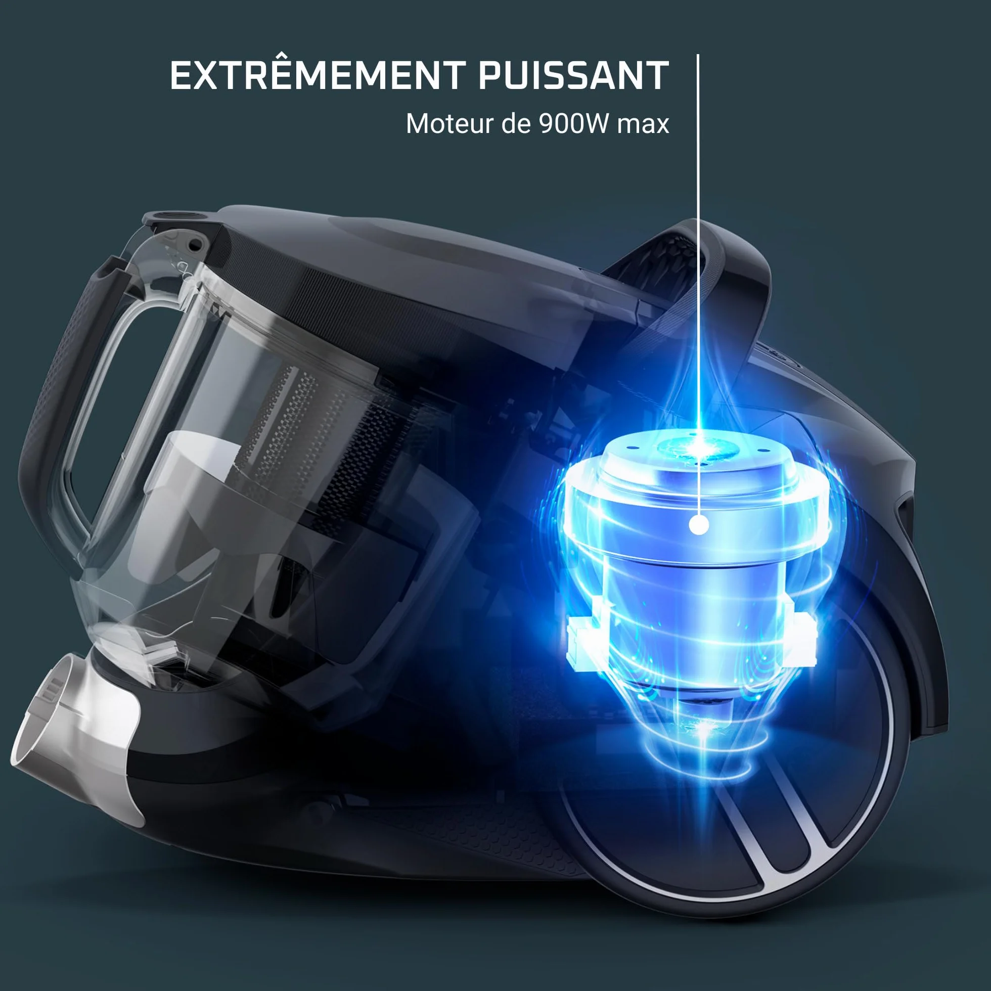 Rowenta Compact Power XXL Animal Aspirateur sans sac, Moteur basse consommation 900W max, Haute filtration, Bac à poussière 2,5L, Compact, RO4B50EA, Cigarillo