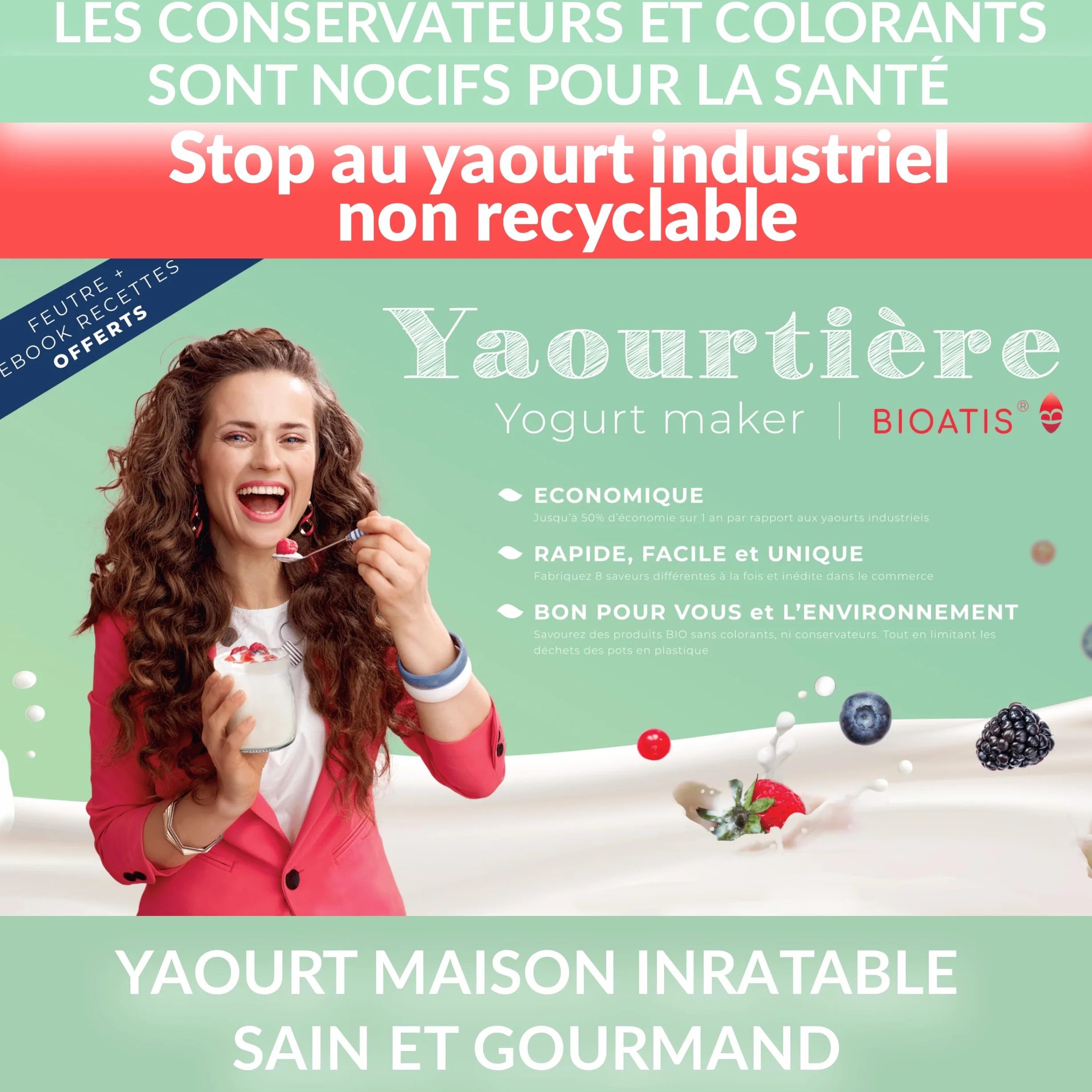 Yaourtière Inox Améliorée Compacte. 84 Recettes et Notice française. Couvercle hermétique avec Etiquette et Marqueur Inclus. 8 pots x 180ml en Verre sans BPA. Ecran LCD. Minuterie et Arrêt Automatique