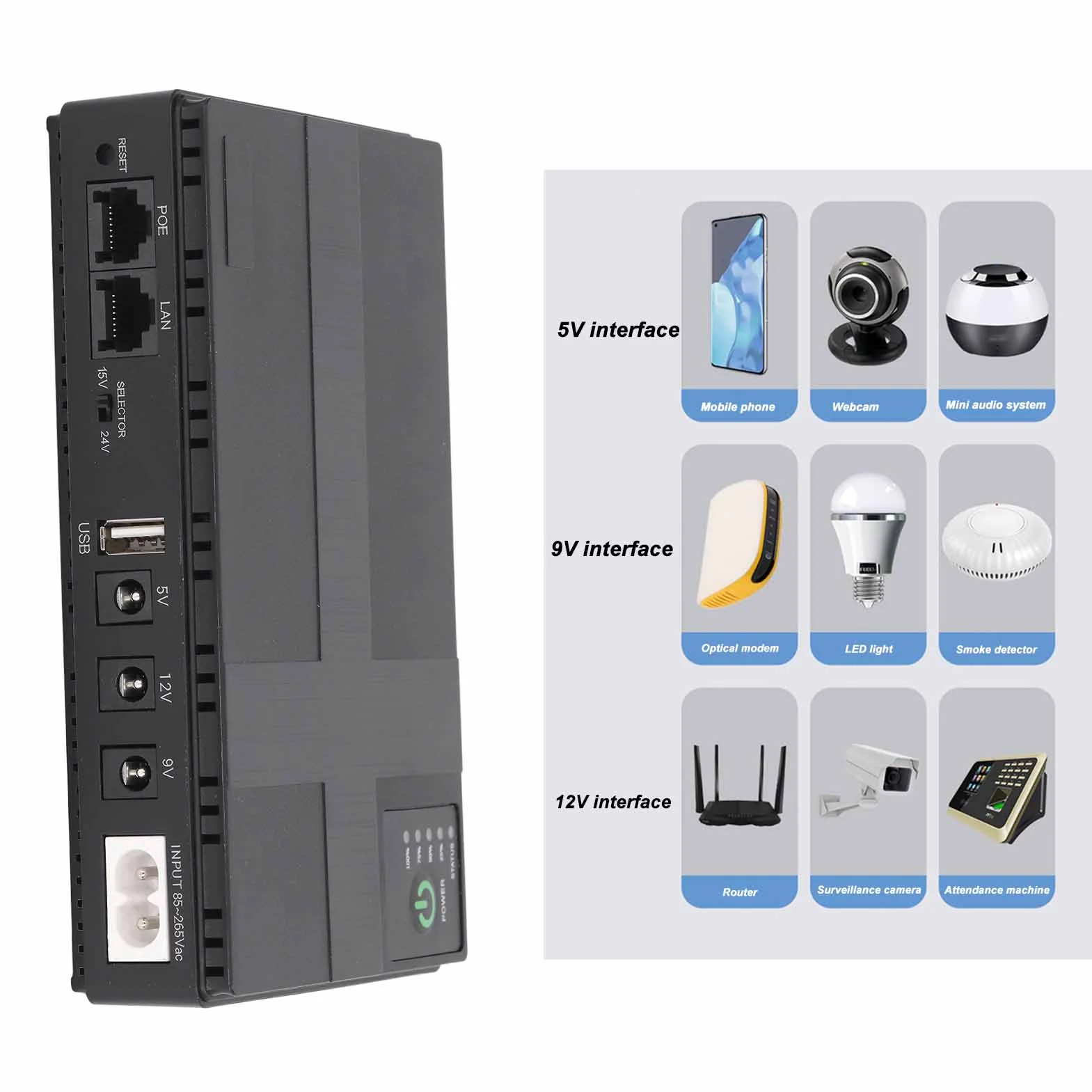 Zasilacz Awaryjny 10400mAh UPS Podtrzymanie Bateryjne, 5V 9V 12V 2A POE 15V 24V 1A Zasilacz Wyjściowy do Routera, Modemu, Kamery Bezpieczeństwa (Wtyczka UE)