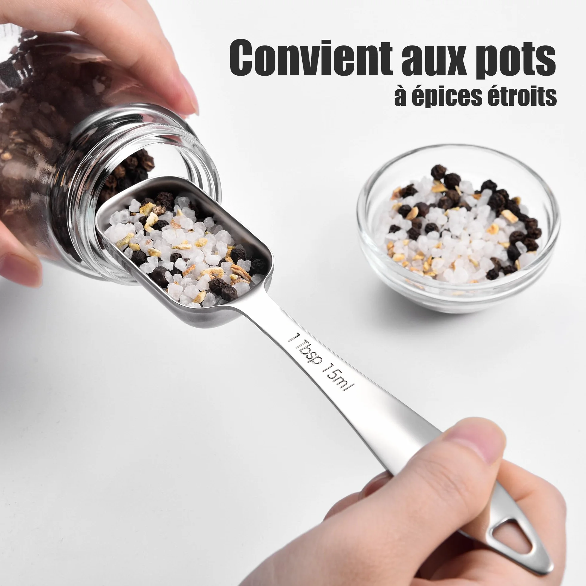 Doosu Ensemble de cuillères à mesurer en métal acier inoxydable 18/8, cuillères à café long manche, 7 pièces