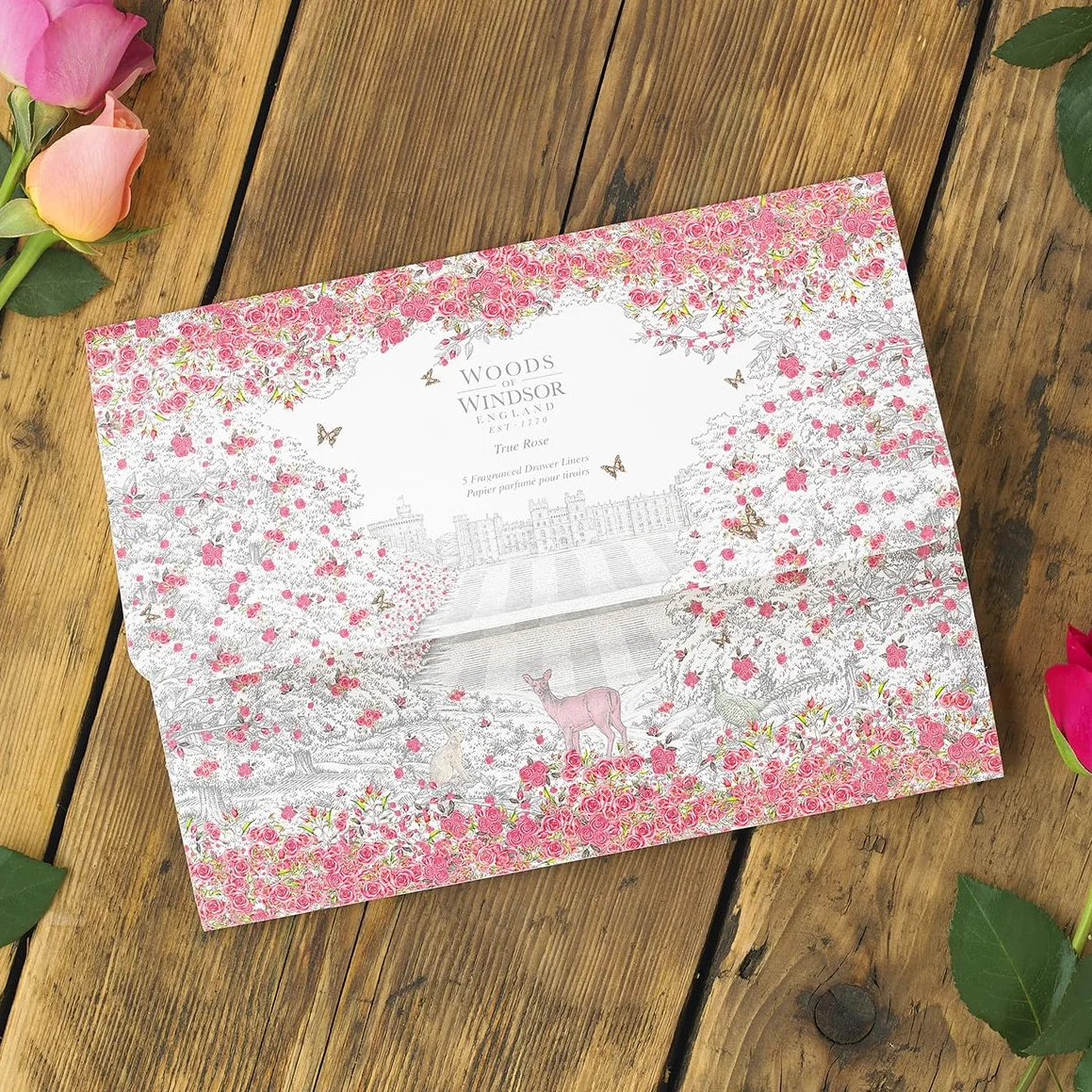 Woods of Windsor Lot de 5 doublures de tiroir parfumées à la Rose 35cm x 50cm pour vêtements et linge de maison