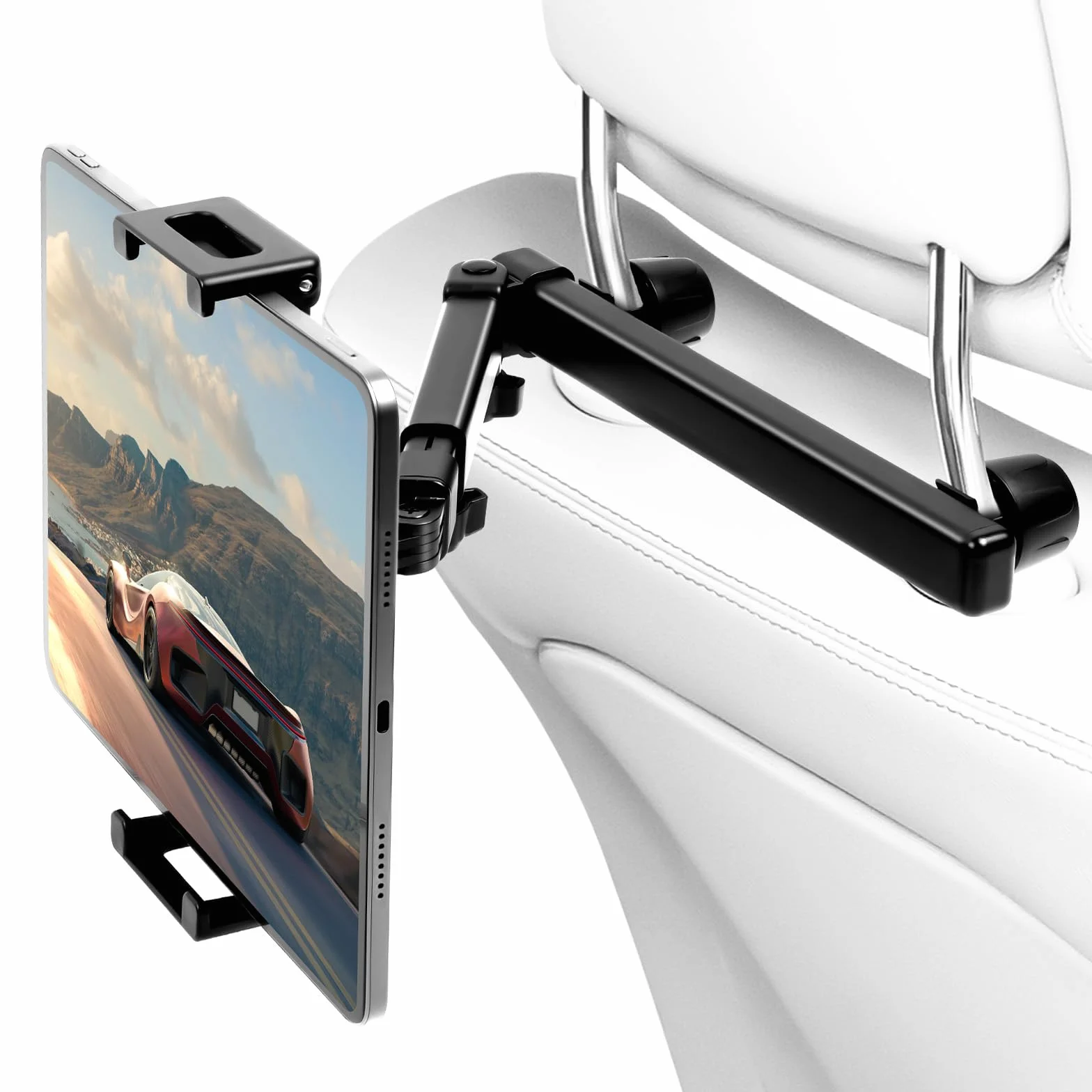 AXFEE Samochodowy uchwyt na tablet, wysuwany uchwyt na zagłówek, uchwyt na tablet, uniwersalny uchwyt na zagłówek do tabletów, do urządzeń iPad iPhone, Switch, smartfonów i urządzeń o przekątnej