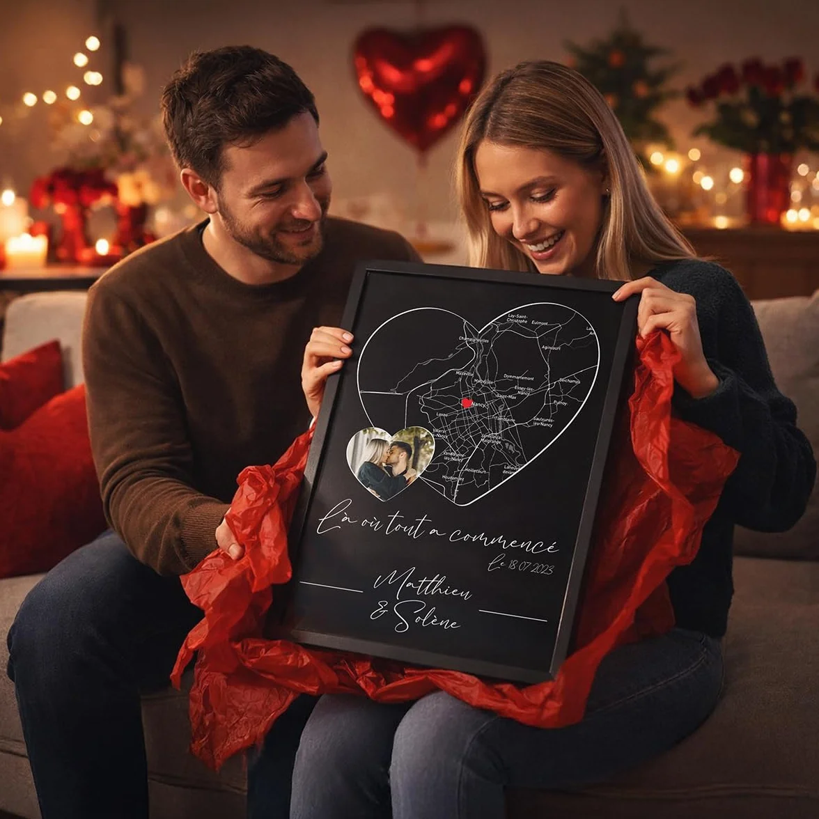 Poster personnalisé couple Coeur Là où tout a commencé Lieu de rencontre date de rencontre photo et texte personnalisable cadeau Saint-Valentin