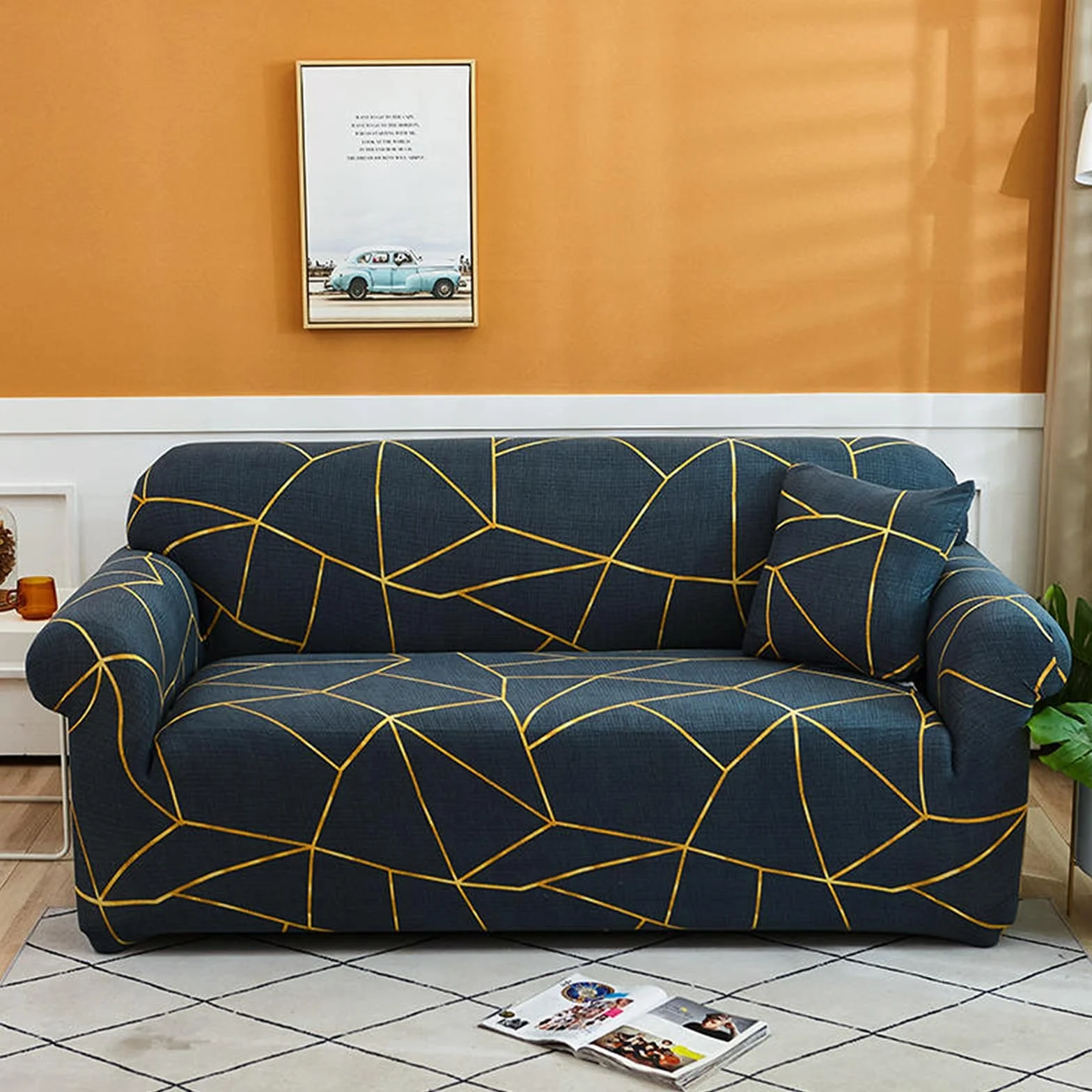 Daesar Housses de Canape Extensibles, Housse Protection Canapé 2 Places Motif Géométrique Irrégulier Housse Canape Universelle Gris Foncé (Polyester, 2 Places)