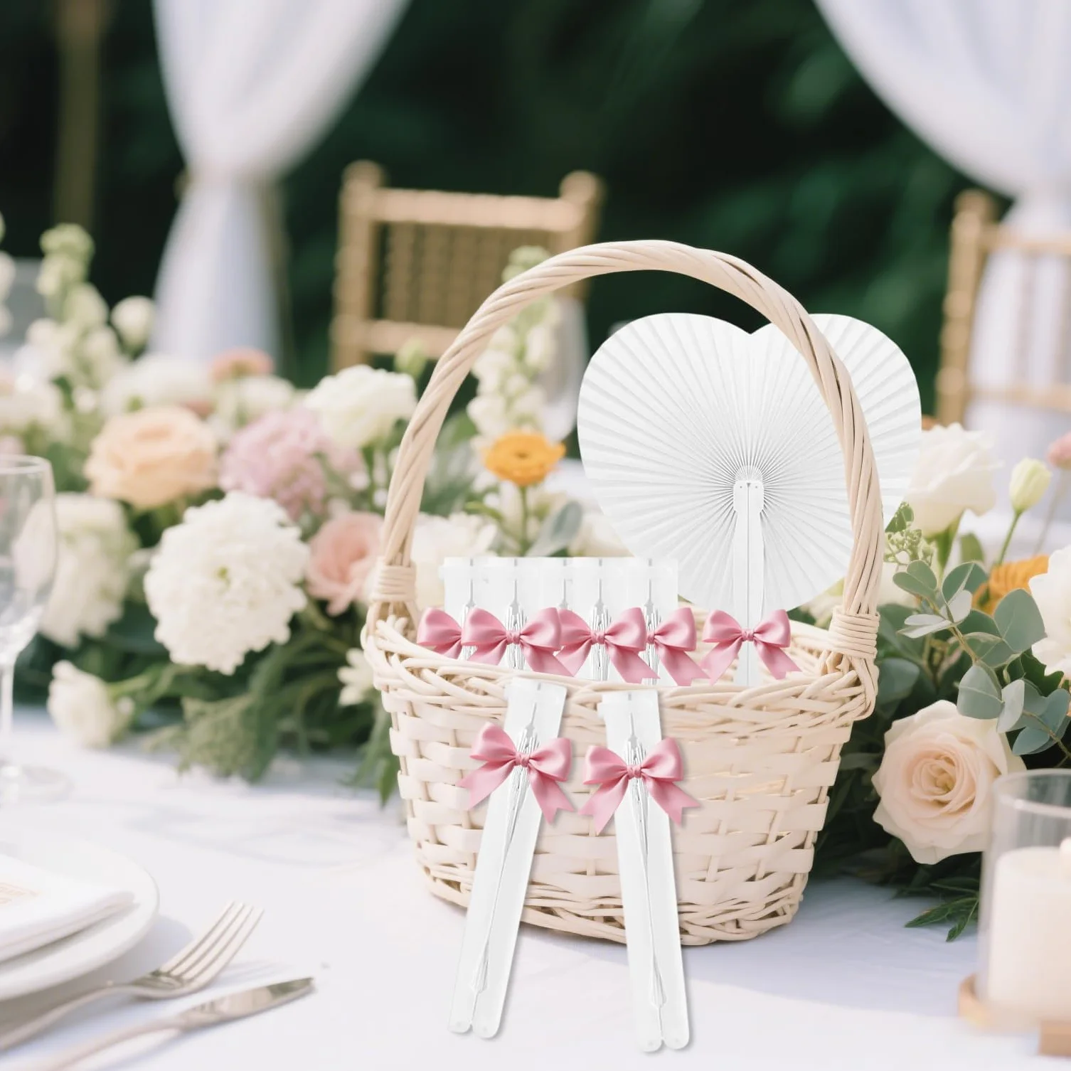 60 Eventails Mariage Personalisable Cœur Blanc Parfait Cadeau pour Invité Convive Mariage Fête Décoration Déco