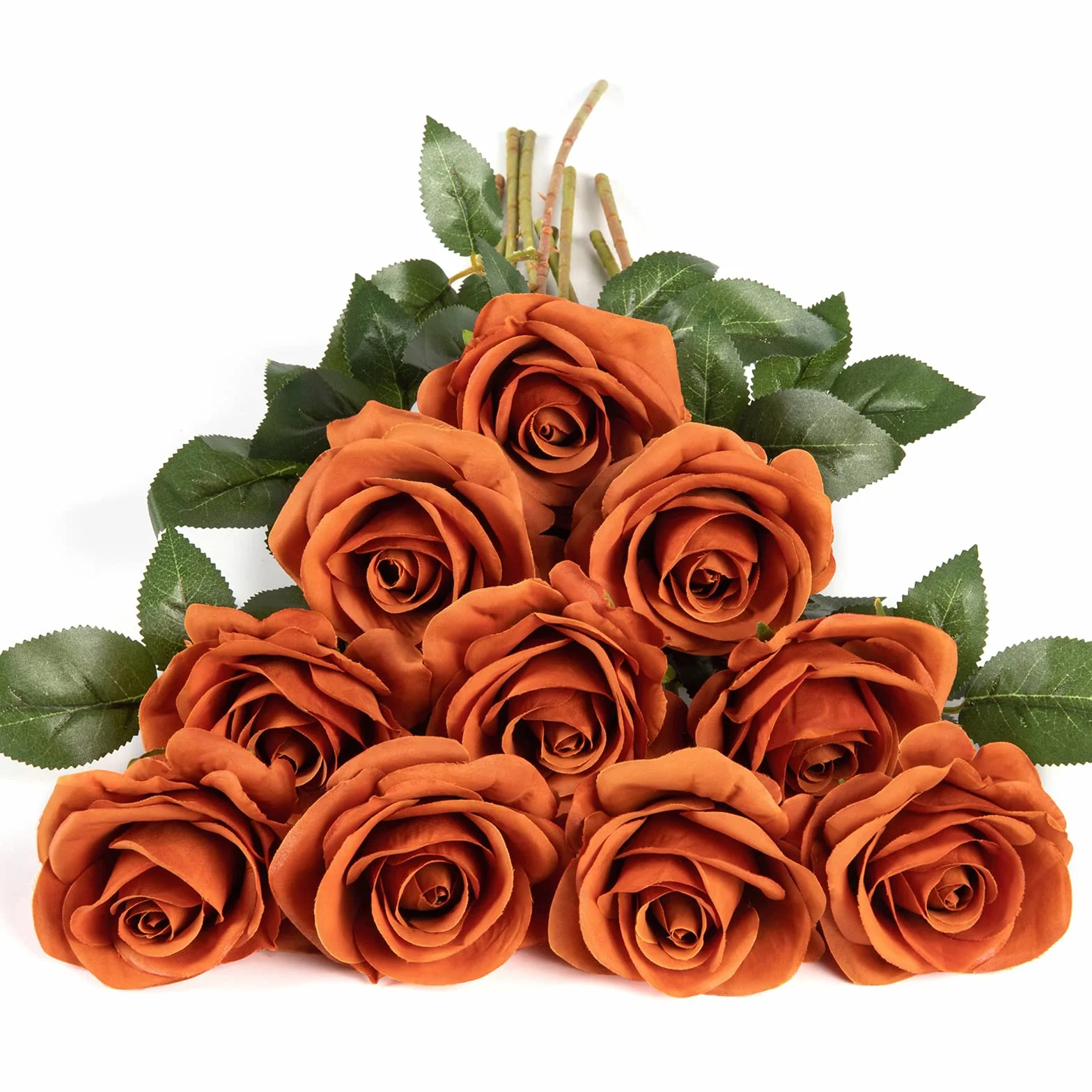 DuHouse Lot de 10 Roses artificielles en Soie pour Arrangement de Mariage, Décoration d'Intérieur (Orange brûlé)