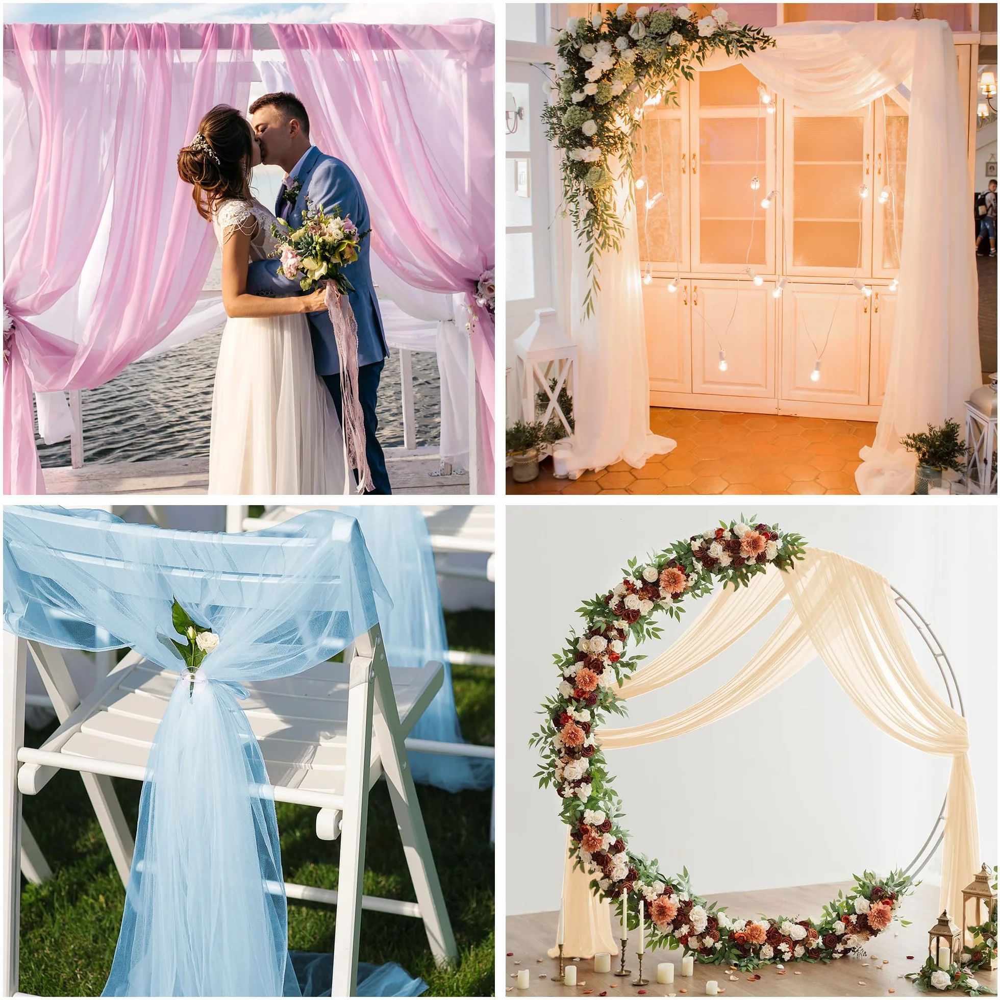 Ghope Rideau Arche de Mariage 150 x 600cm Voile Tulle Transparent Romantique Décoration Cérémonie