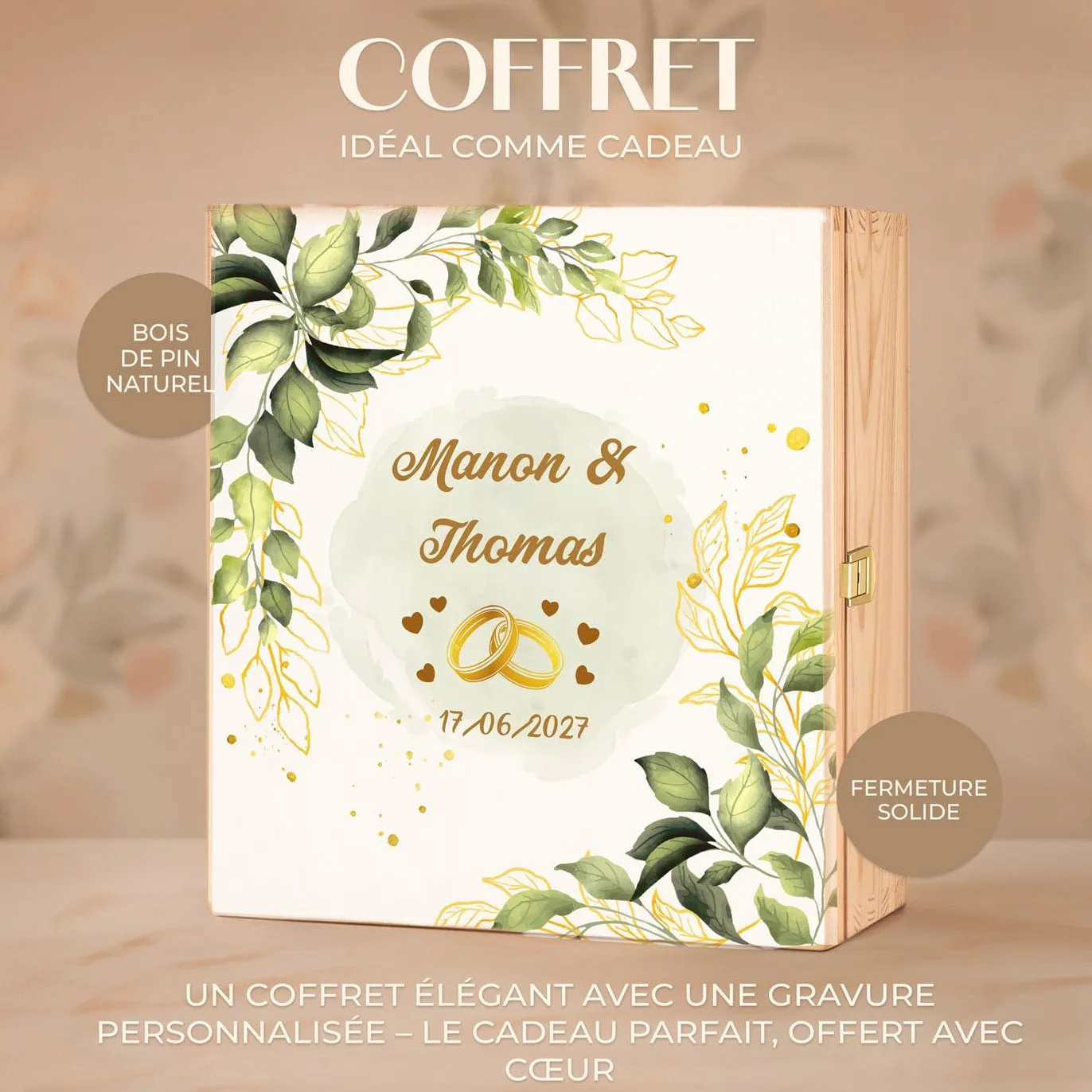 Maverton Cadeau Mariage Personnalisé - 2 Verres à Vin 490 ml avec Gravure pour Elle et Lui et Coffret en Bois - Cadeau Personnalisé pour Couples - Noel - Verre Couple Jeunes Mariés