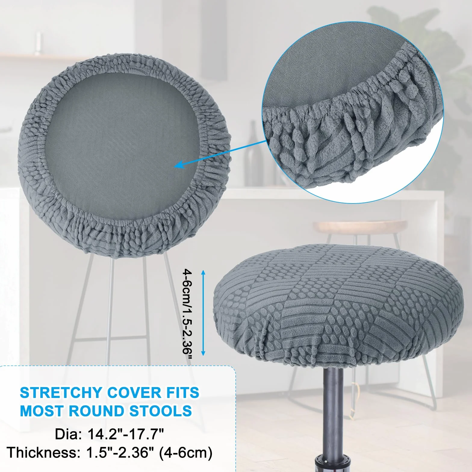 PATIKIL Housses De Tabouret Rondes Élastiques Lavables Coussin Siège pour Chaise 14-18 Pouces Gris Foncé