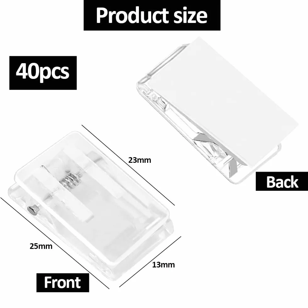 Lot de 40 clips à ressort transparents en plastique pour photo