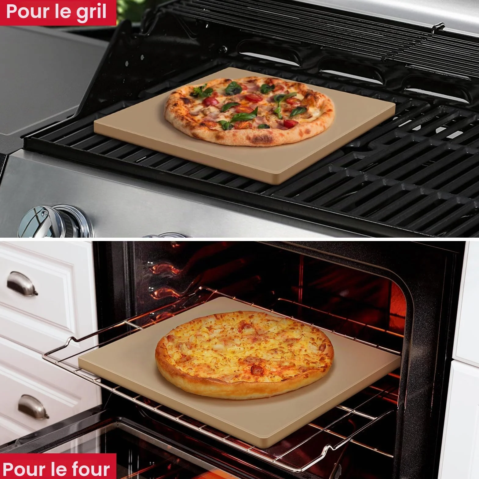 Unicook Pierre À Pizza Carrée 30,5 Cm, Pierre De Cuisson En Céramique Robuste Pour Four, Barbecue Et Gril, Idéale Pour Faire Des Pizzas À Croûte Croustillante, Du Pain, Des Biscuits Et Plus Encore