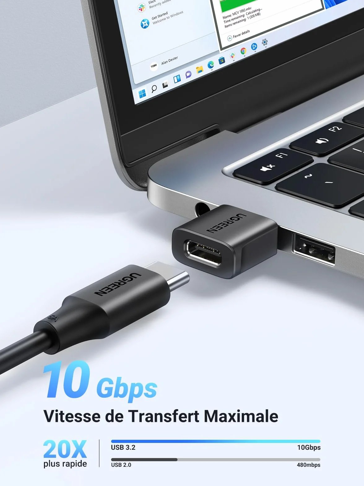 UGREEN Adaptateur USB vers USB C 3.2 10Gbps Lot de 3 Convertisseur Type C Femelle vers Type A Mâle