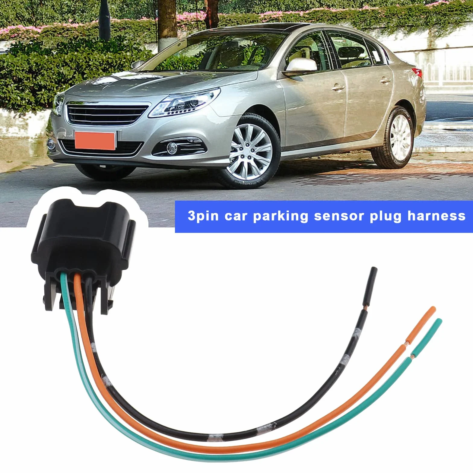 Create idea Złącze wtykowego czujnika parkowania PDC 3-pin, przewód 56431345, kompatybilny z Audi, kompatybilny z Renault, wtyk do czujnika parkowania samochodowego 3-pin, kabel 15 cm