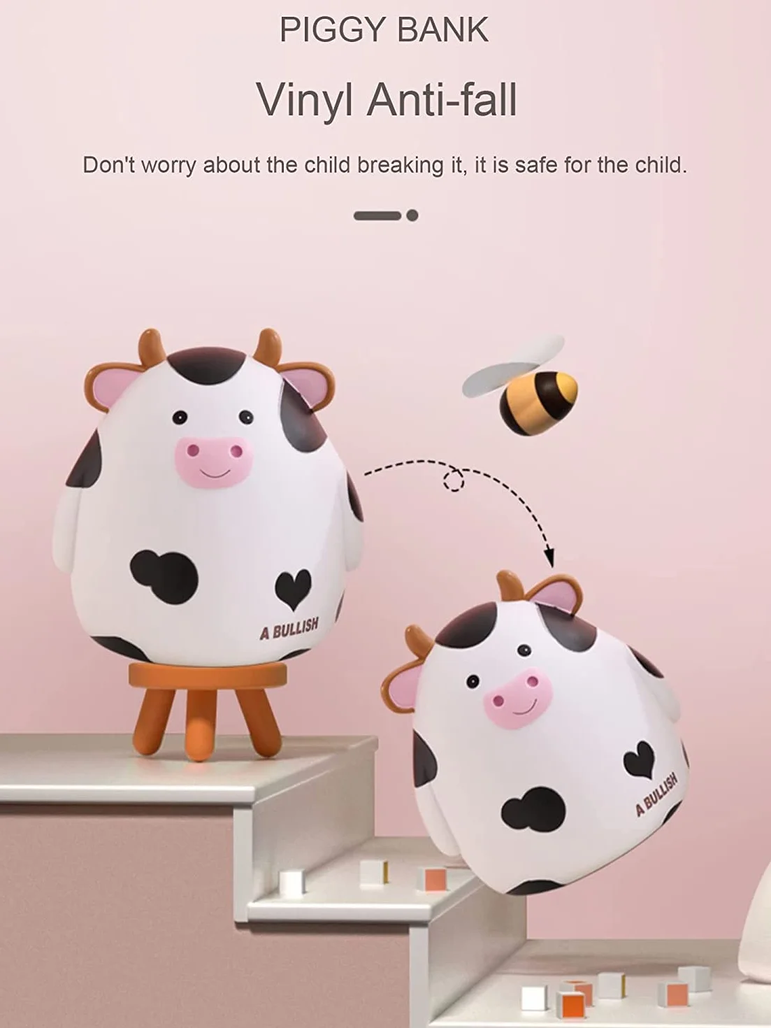 Tirelire Vache pour Enfants Incassable Cadeau Créatif Anniversaire Naissance Noël Blanc