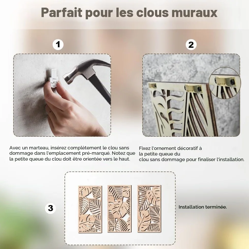 Rongxze Décoration murale bohème 3 motifs feuilles 40 x 20 cm Style naturel