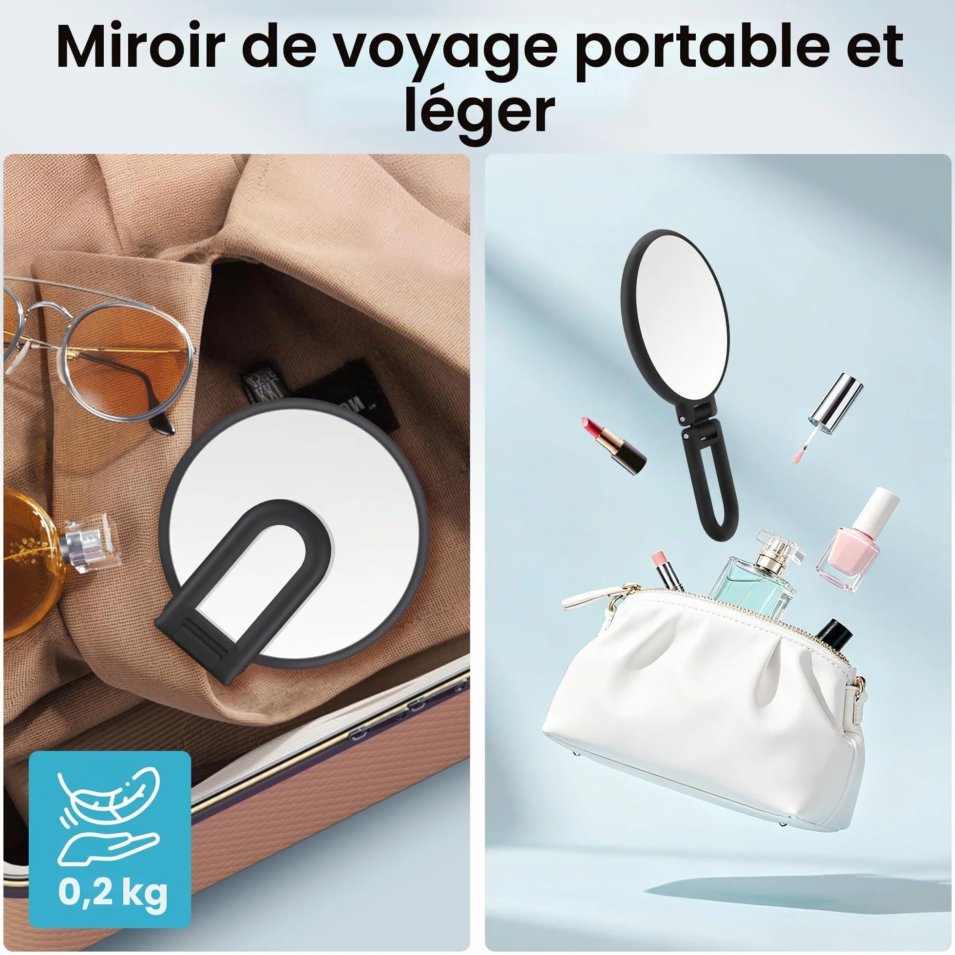 MIYADIVA Miroir Grossissant 40X Double Face Pliable Portable pour Maquillage, Noir Mat