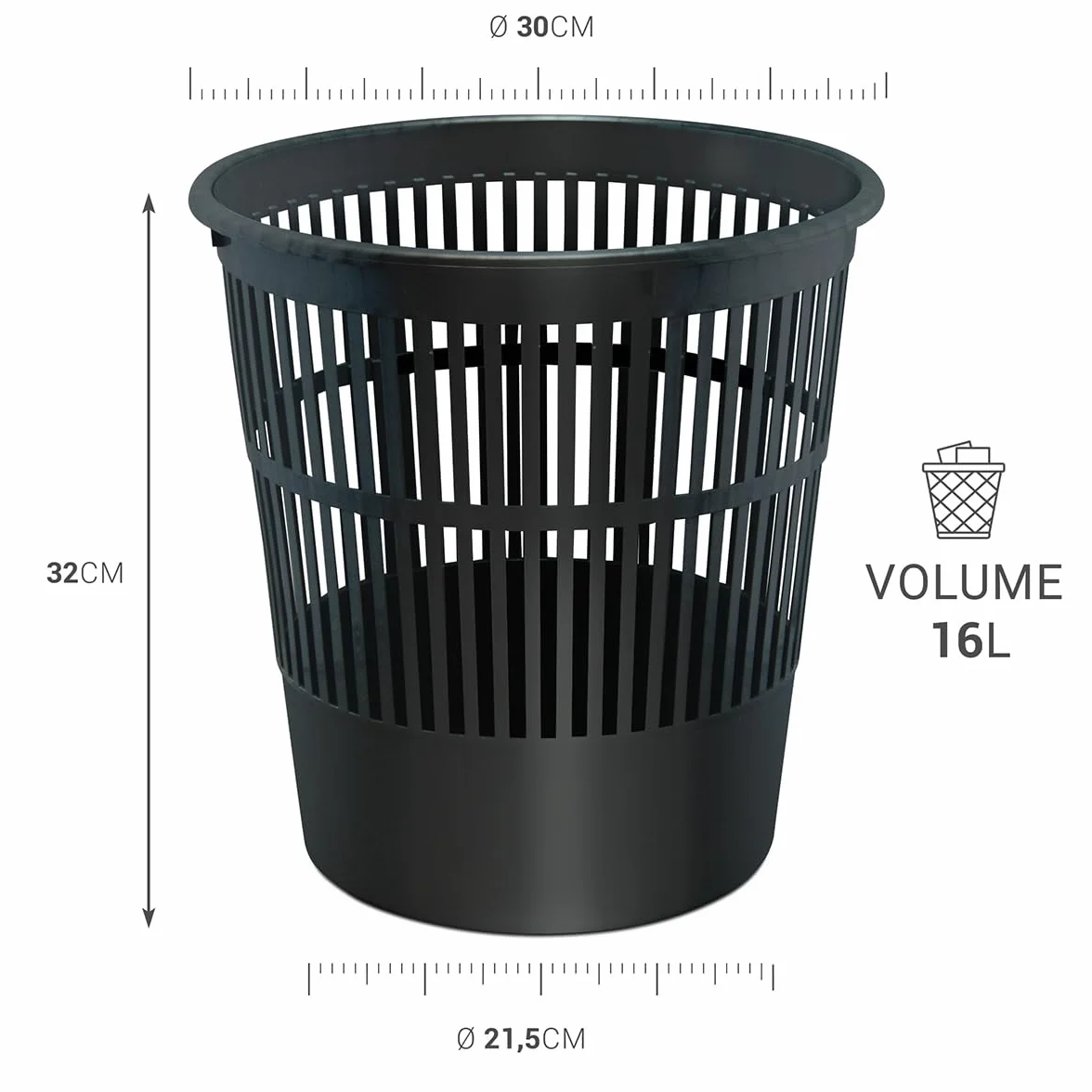 Waytex Lot de 5 Poubelles Bureau Noir 16L Plastique Ajouré