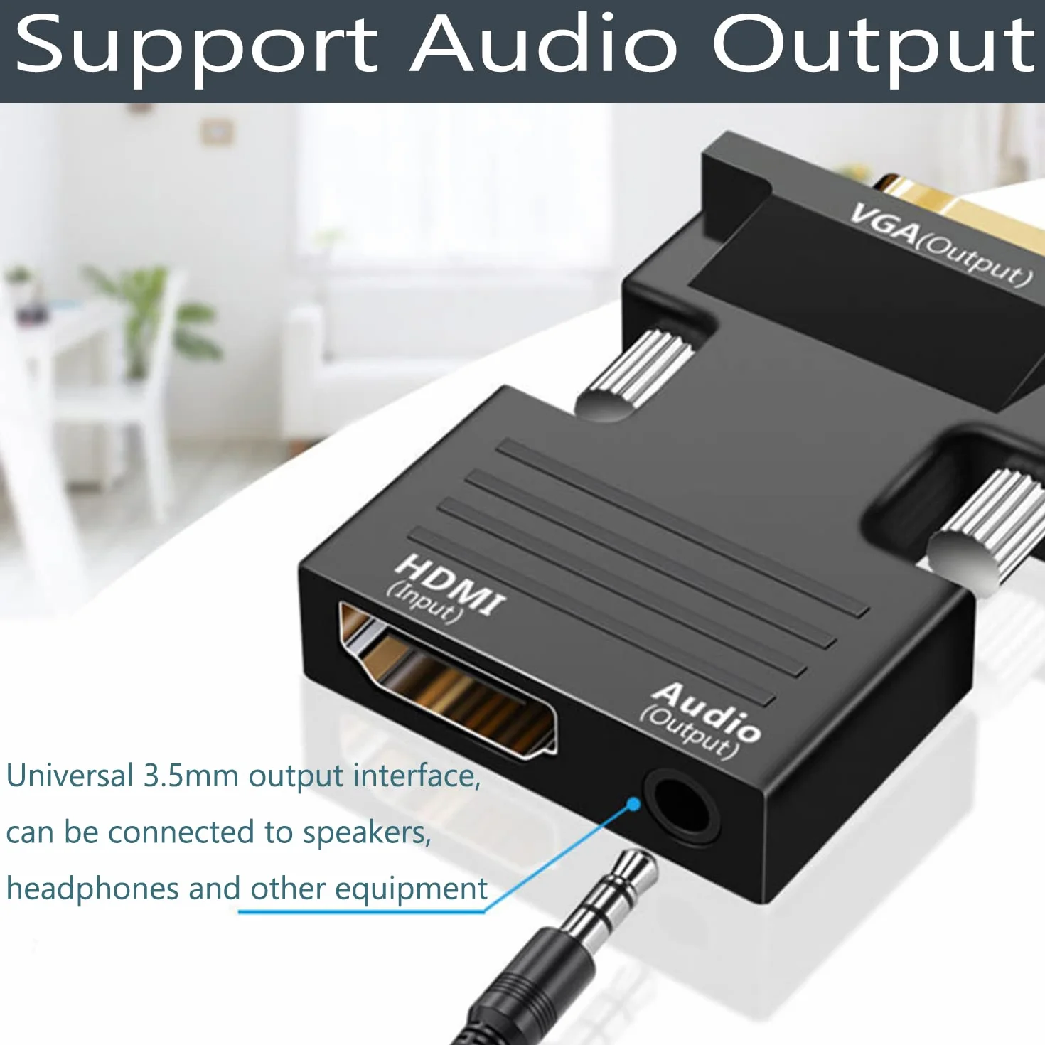 Adapter HDMI na VGA 1080P 60Hz z Kablem Audio 3,5 mm - Konwerter Kompatybilny z Pamięcią Roku, PC, Projektorem, Monitorem i Nie Tylko