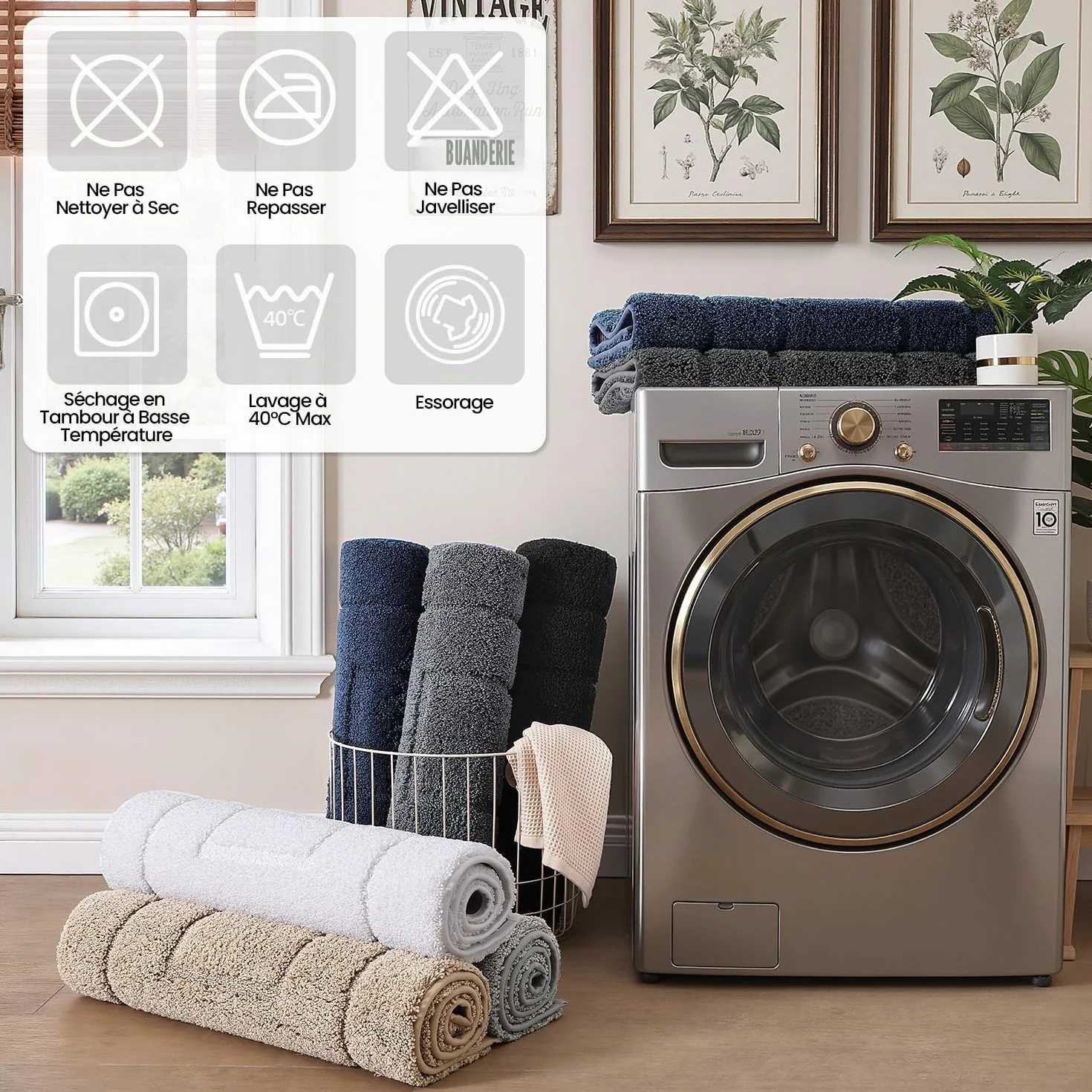DEXI Tapis de Bain Antidérapant 60x90 cm Microfibre Lavable en Machine Beige