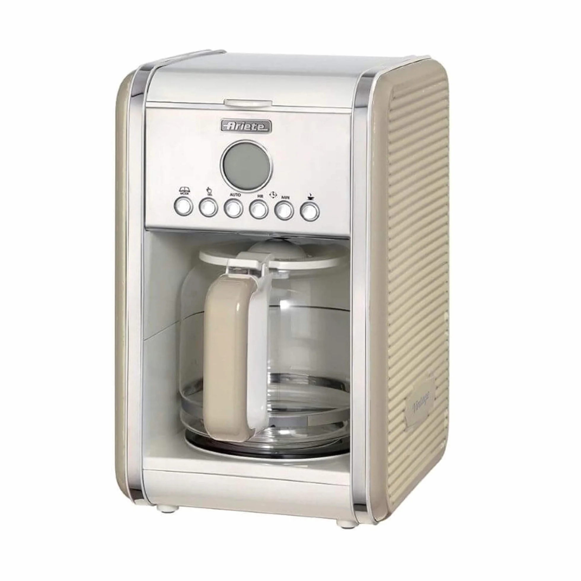 Ariete Vintage Machine à Café Americano 1342, Cafetière Filtre, Carafe en Verre Trempé, Jusqu'à 12 Tasses, Minuteur 24 Heures, Arrêt Automatique, Anti-Gouttes, Capacité 1.5 L, 2000W, Beige