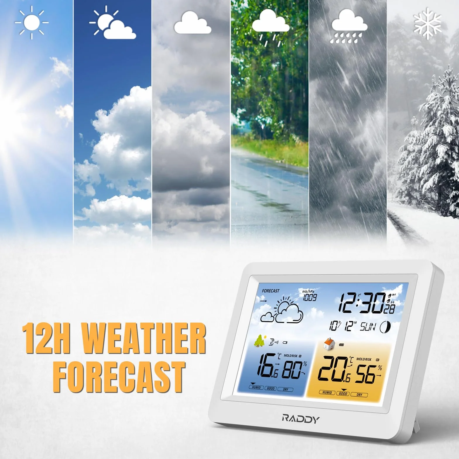 Station météo sans fil Raddy WM6 capteur distance baromètre horloge DCF 2000 mAh