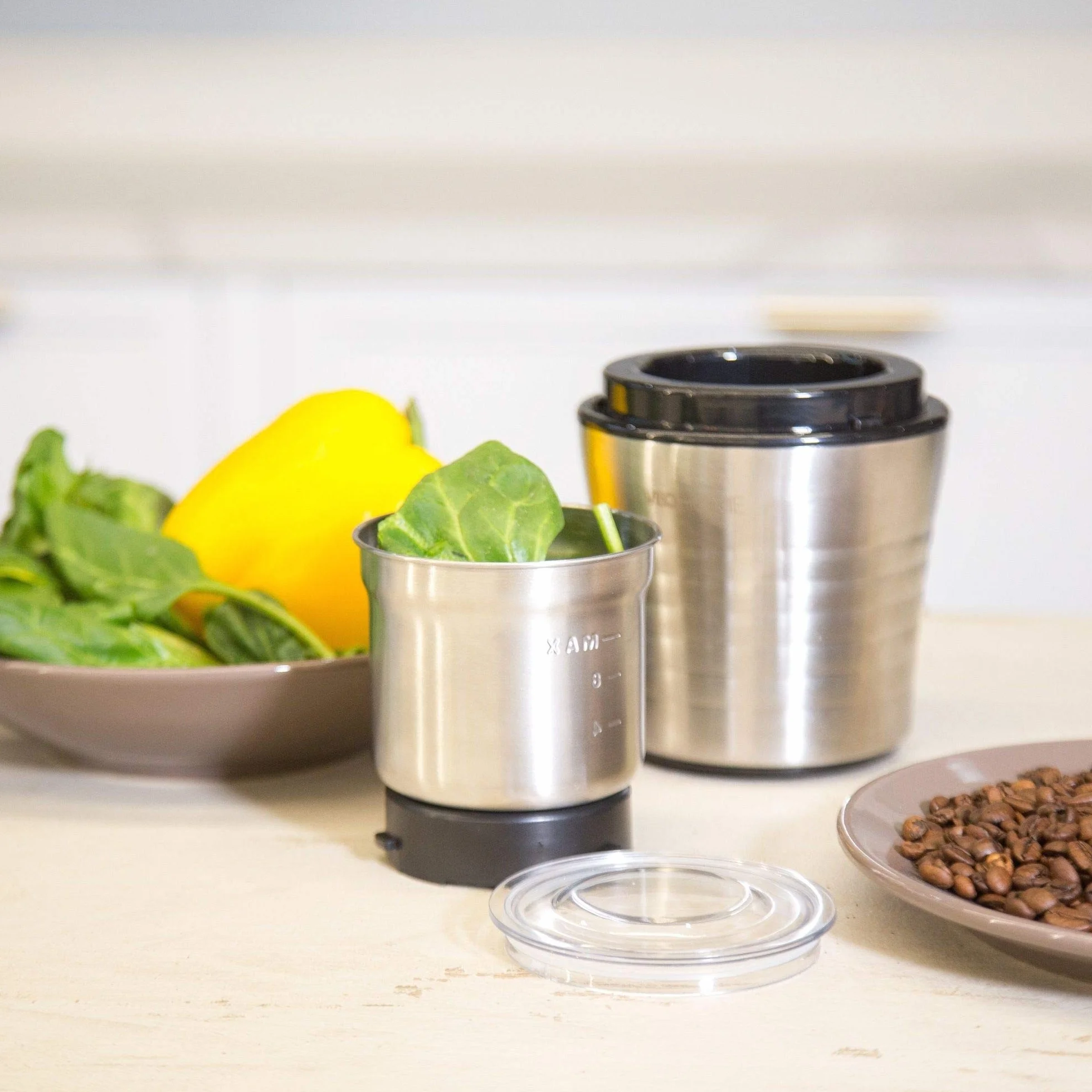 Moulin à café et mixeur électrique VeoHome broyeur pour grains de café, graine de lin et autres épices - inox