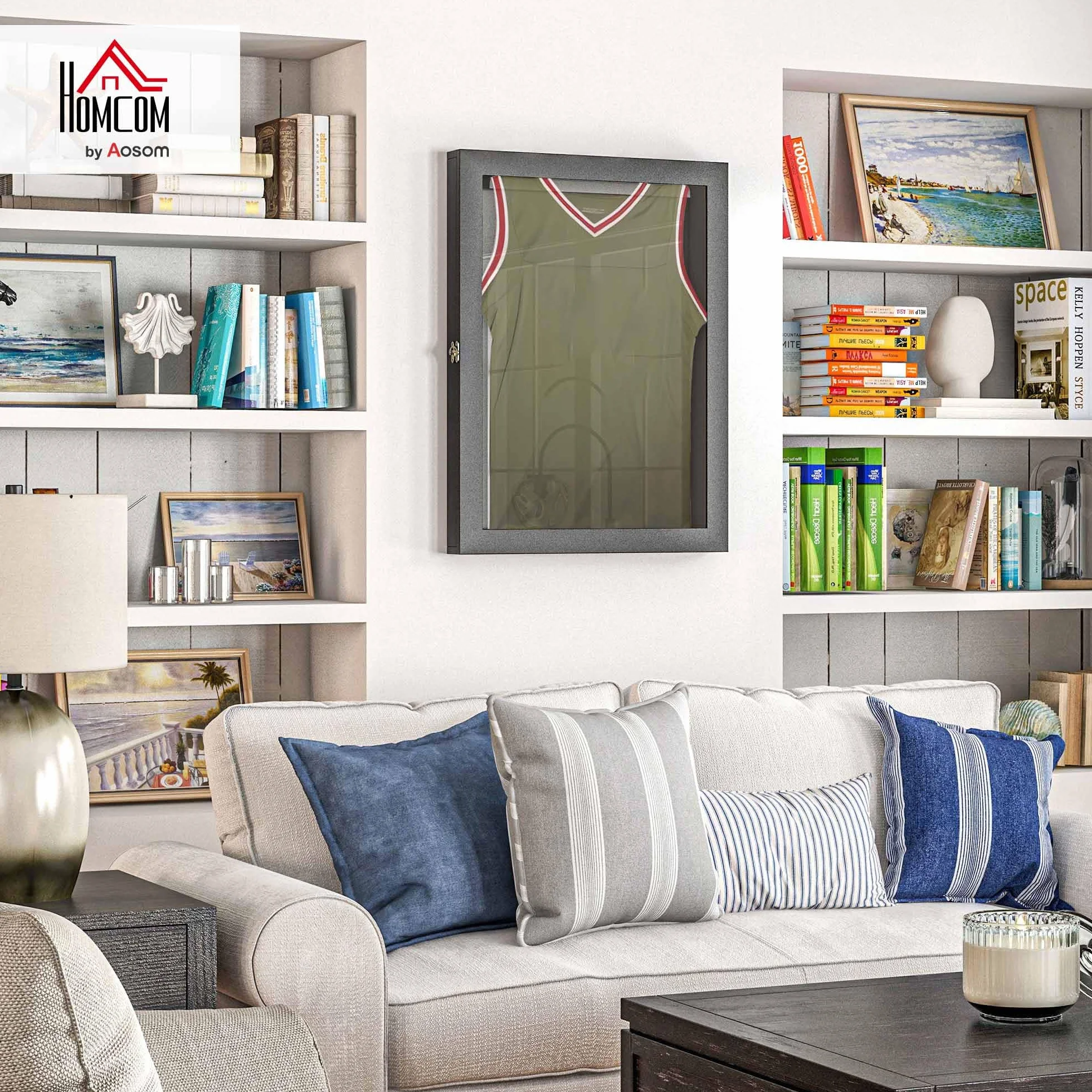 HOMCOM Frame Box T-Frame Cadre pour Maillot Porte Acrylique Doublure Interne Feutre 71 x 6,5 x 89 cm Noir