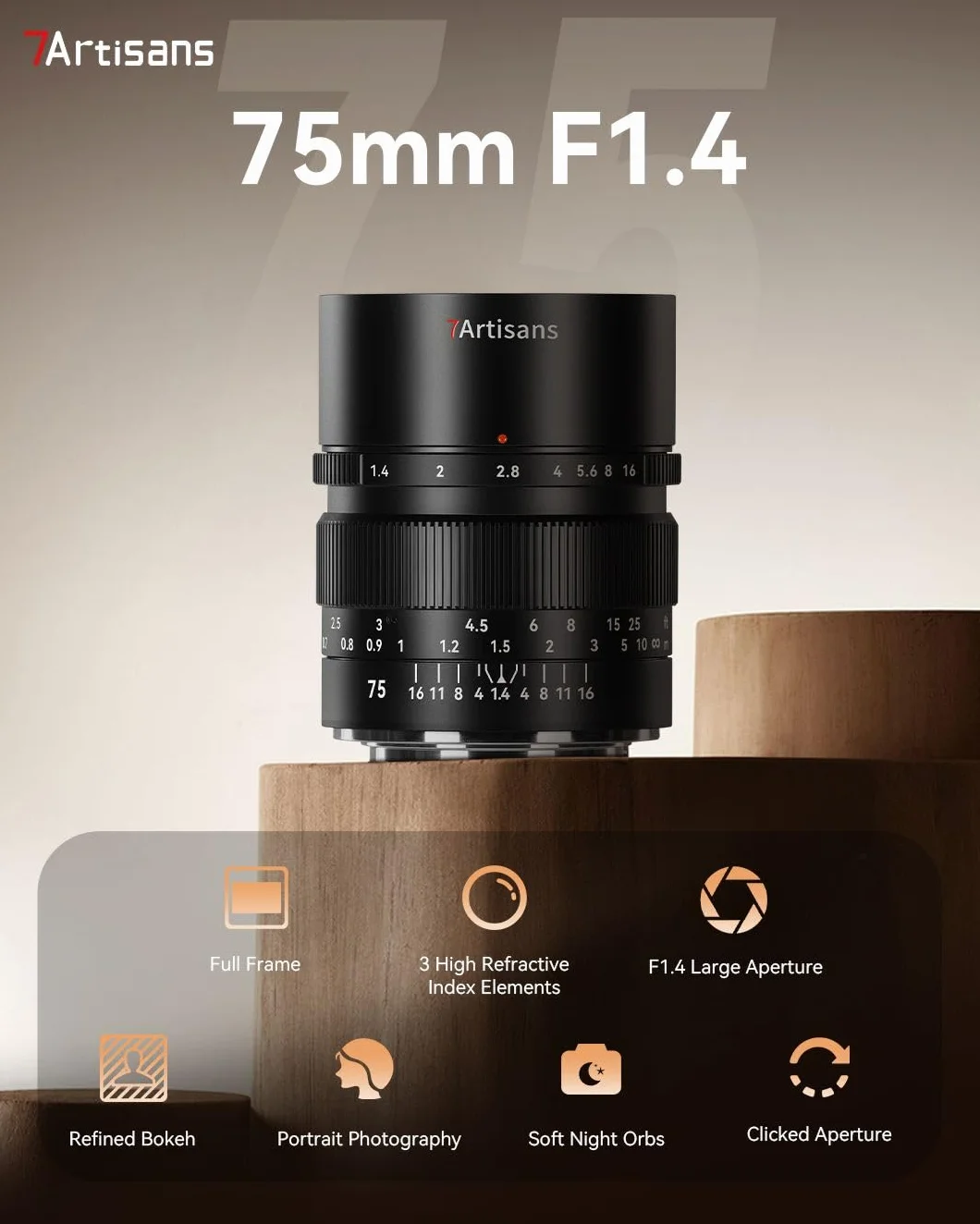 7artisans Obiektyw aparatu pełnoklatkowego 75 mm F1.4 o dużej przysłonie udoskonalona przysłona Bokeh Clicked Aperture do aparatów bezlusterkowych Canon RF