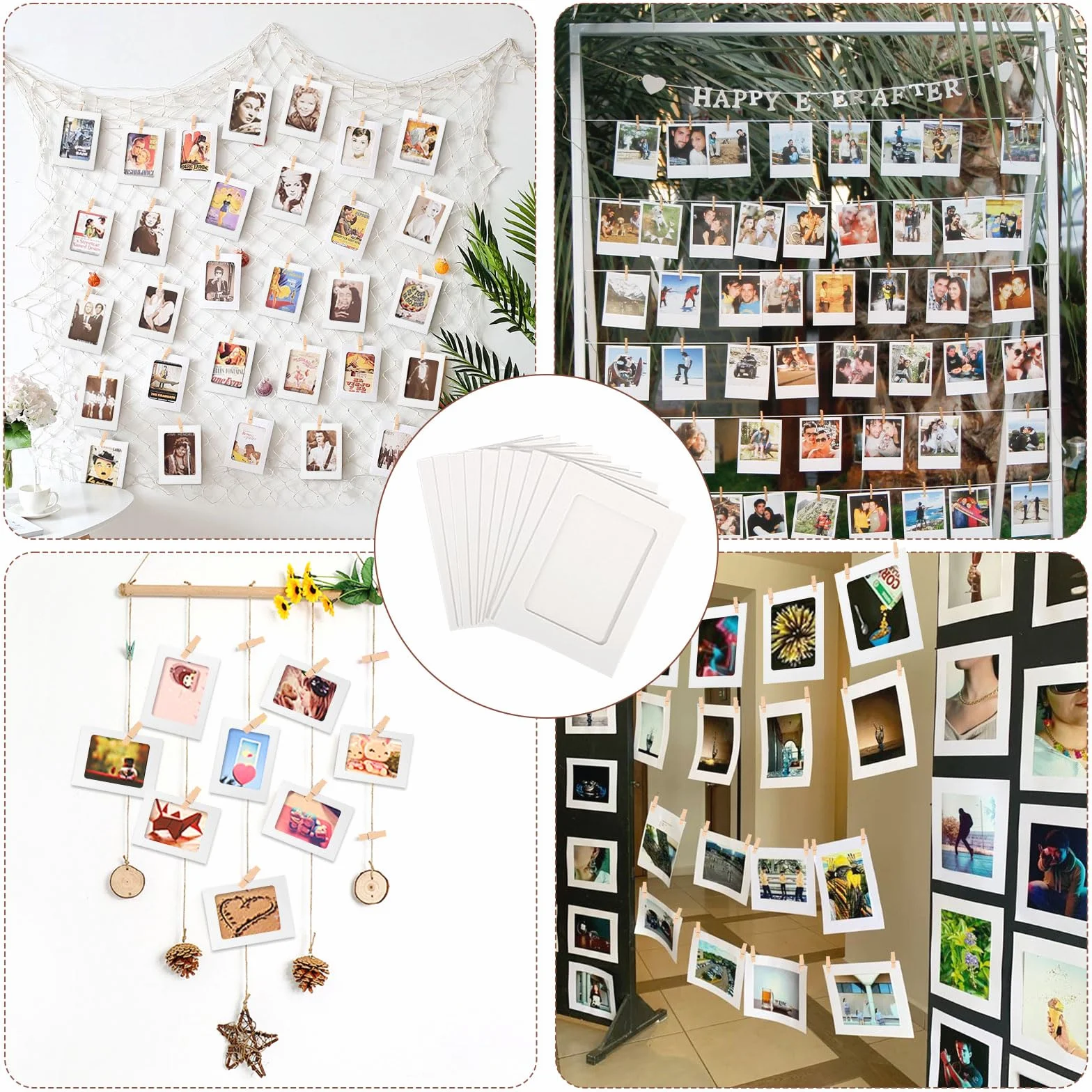 Guirlande Photo 40 Pièces Cadres Photo 10x15 cm Pele Mele Photo Mural avec Pinces en Bois pour Décoration Murale (Blanc)
