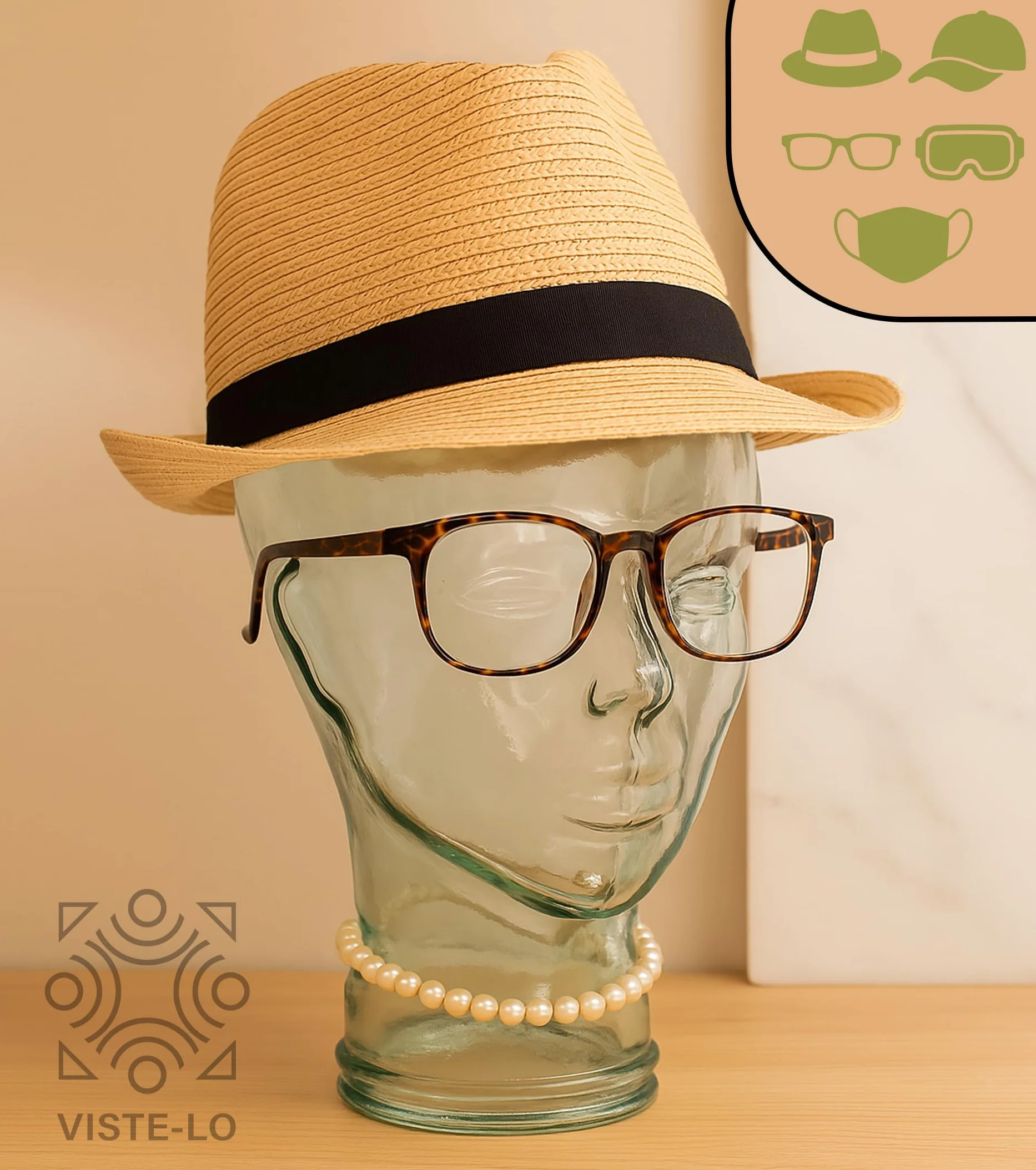Tête de Mannequin décorative en Verre recyclé - Présentoir pour Accessoires