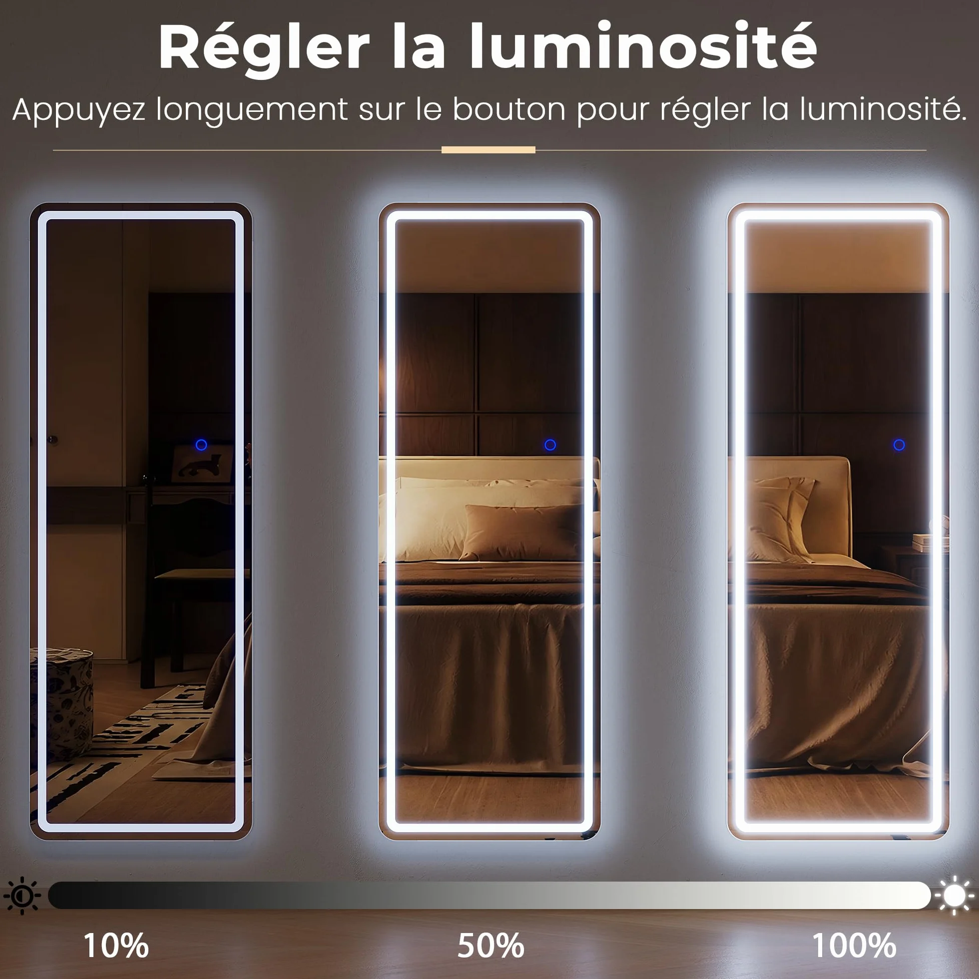 LED Miroir Mural 120x37cm Pleine Longueur avec Lumière Grand Miroir de Porte Suspendu Blanc