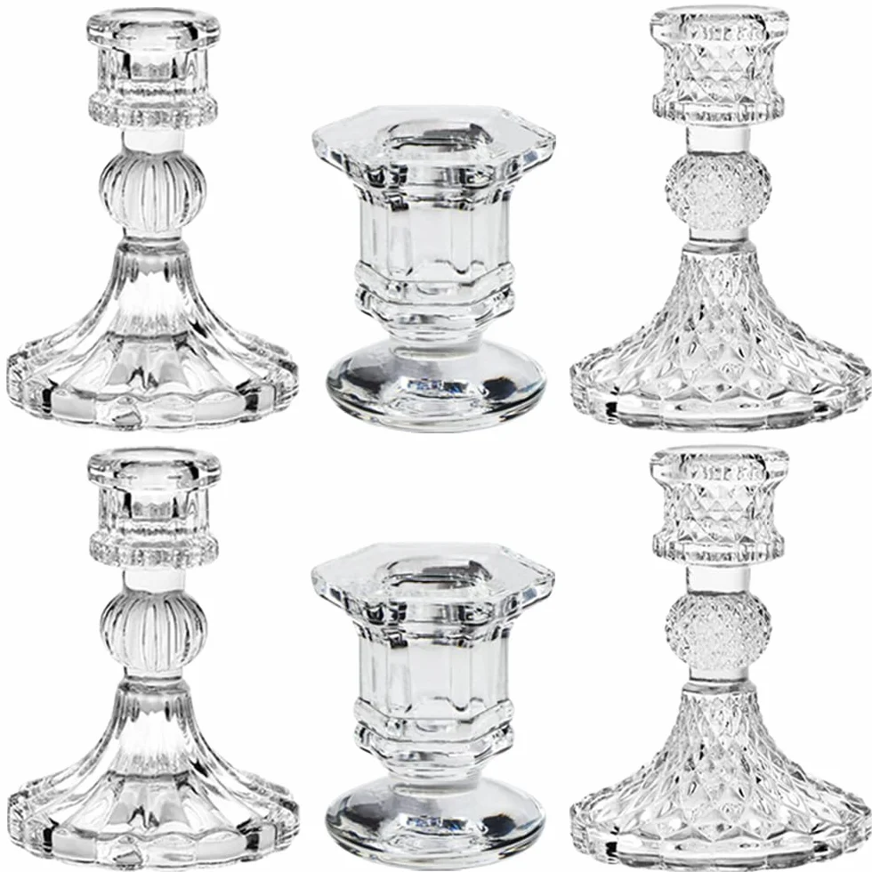 Lot de 6 bougeoirs en verre, porte-bougies effilées pour décoration de mariage, festival, Noël, fête, Saint-Valentin, centres de table
