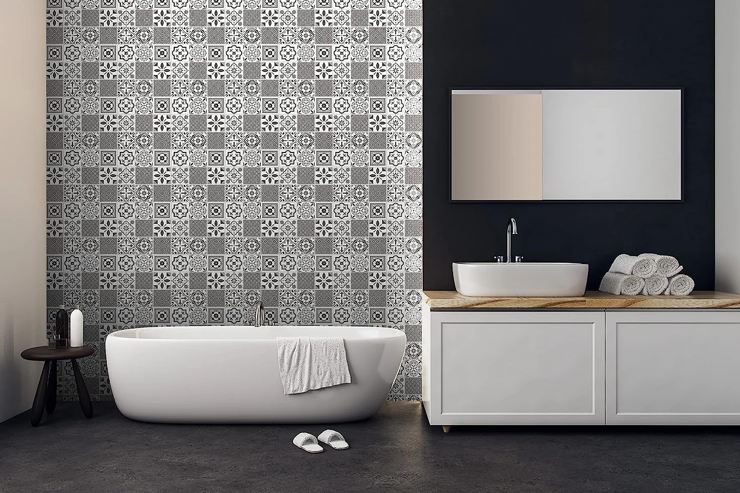 d-c-fix Oriental Tuile Dalles Murales Adhésives Lot de 6 33x33 cm Carrelage Adhésif Cuisine Salle de Bain Gris Crédence Adhésive Étanche Décoratif