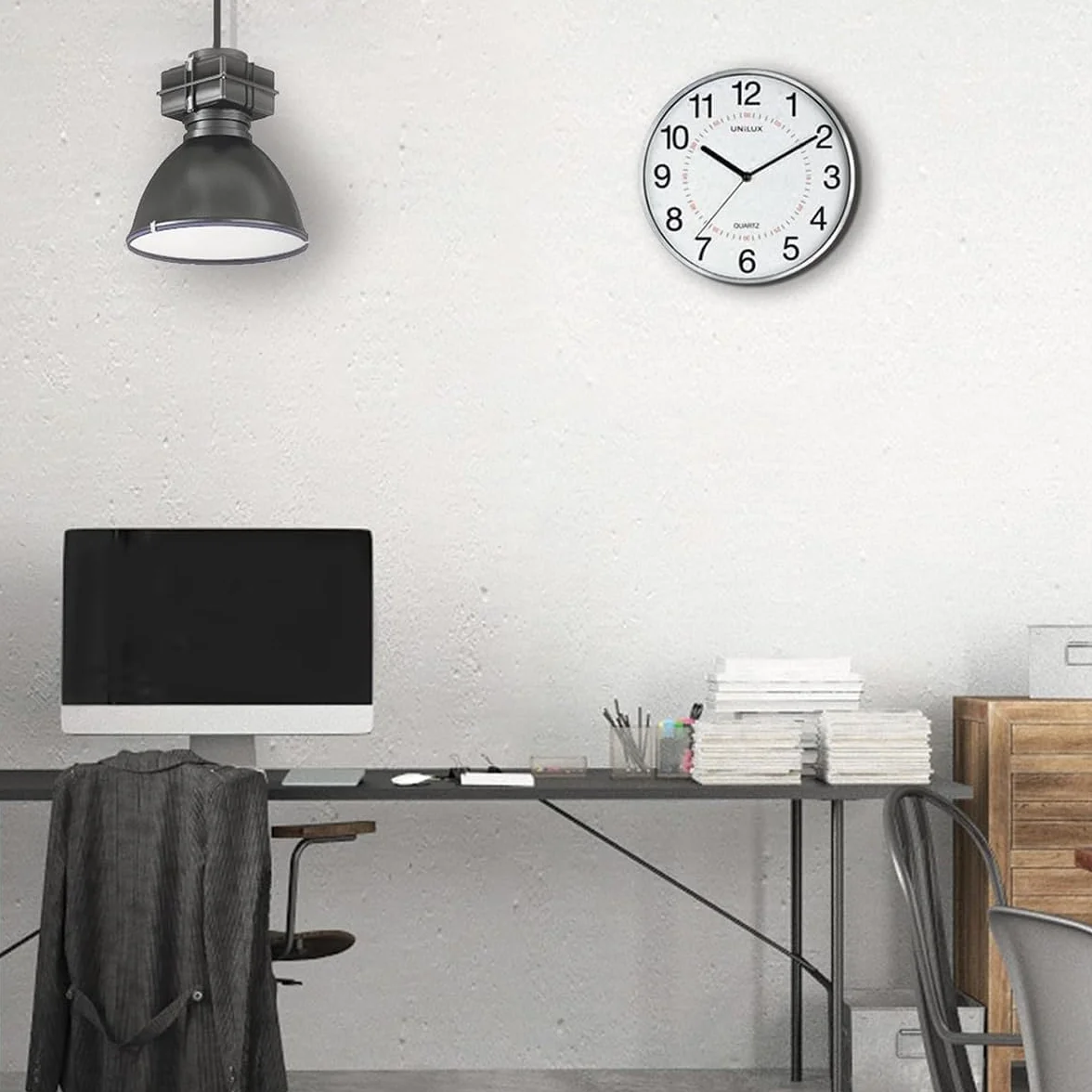 Unilux Aria Horloge Murale 30.5cm Systeme Quartz Double Affichage Métal Gris