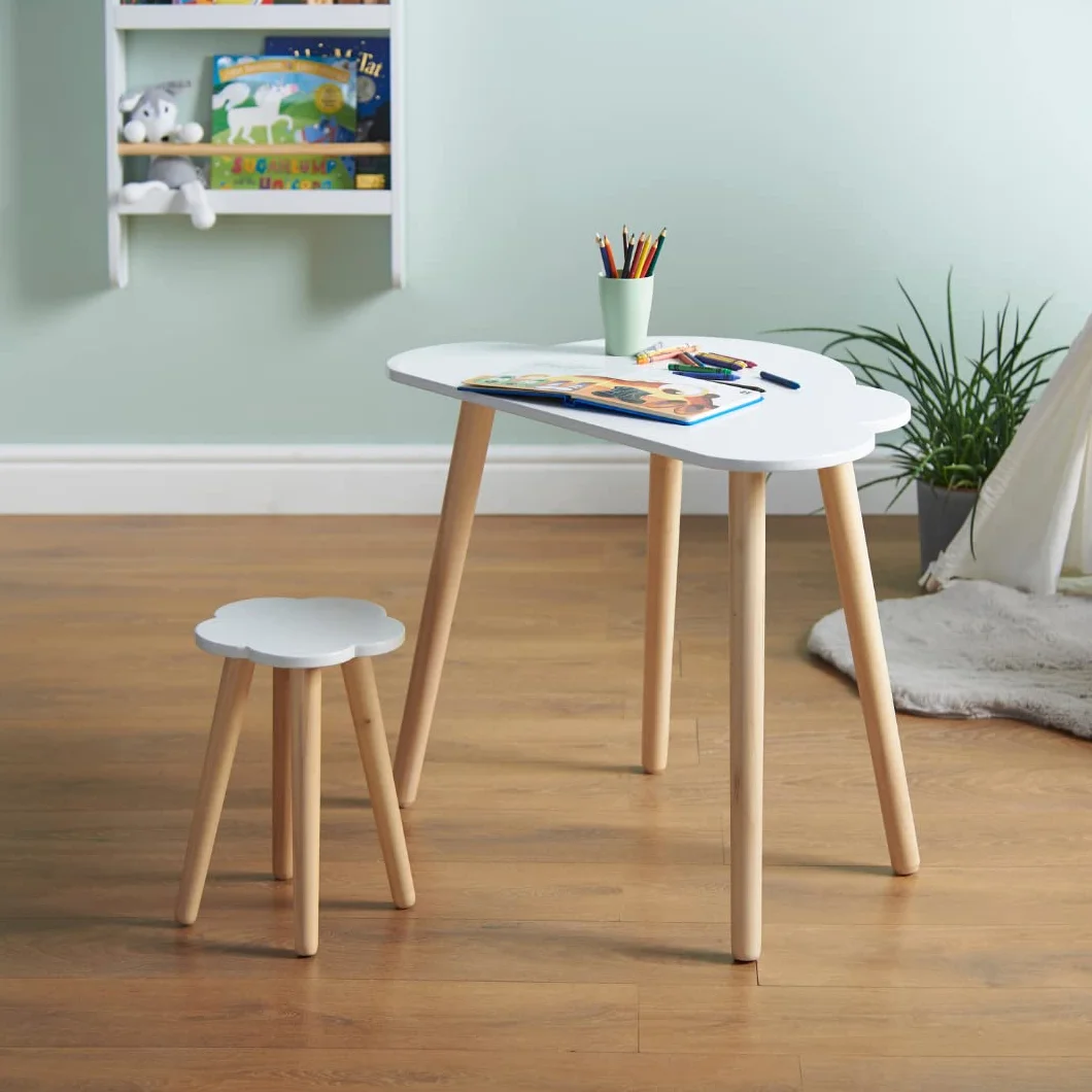 Haus Projekt Bureau pour Enfants et Tabouret en Forme de Nuage (4-8 Ans), Pupitre D'étude en Bois avec Tabouret, Meubles, Table D'activité/d'art en Bois