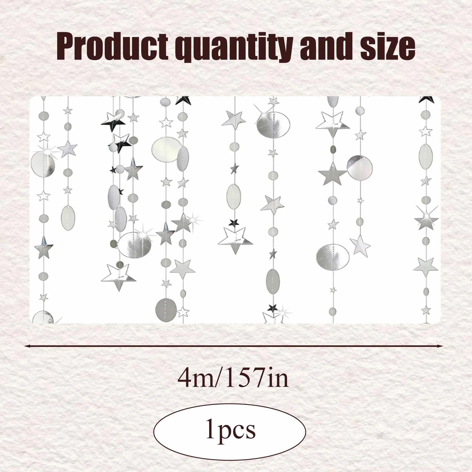 Lot de 4 Rideaux à Paillettes avec Franges Métalliques et Guirlande en Papier - Décoration Murale Argentée pour Fête