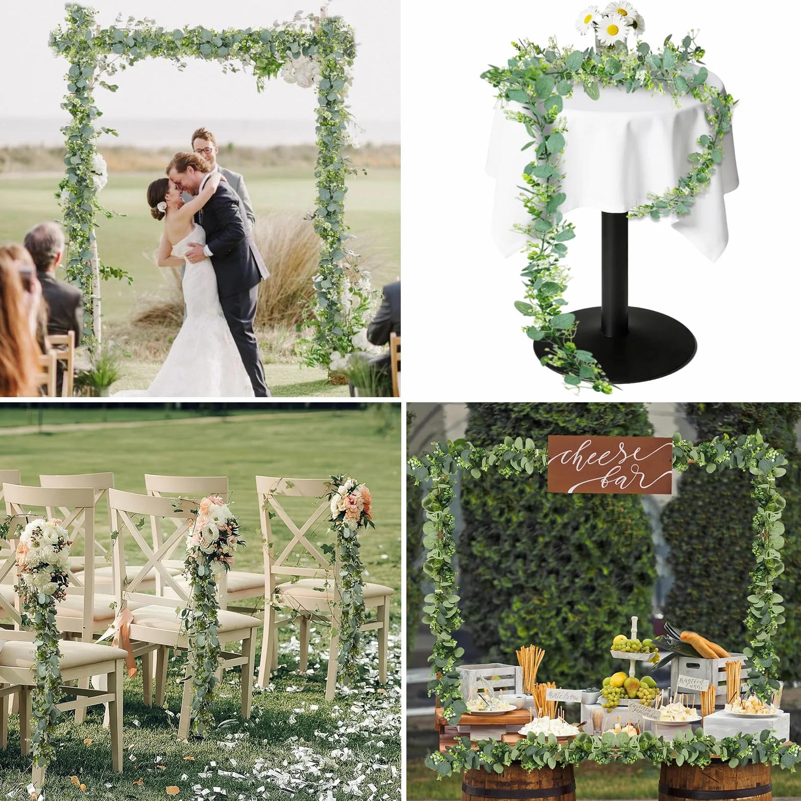 Guirlandes Artificielles d'Eucalyptus 1.8m avec Fleurs Blanches pour Mariage, Salon, Mur