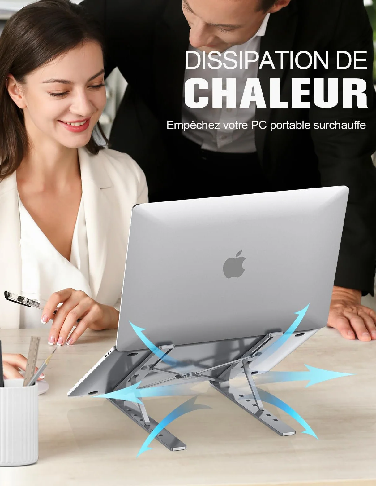 Support Ordinateur Portable Réglable 5 Niveaux, Refroidisseur Aluminium Ventilé pour MacBook Lenovo 10"-15.6"