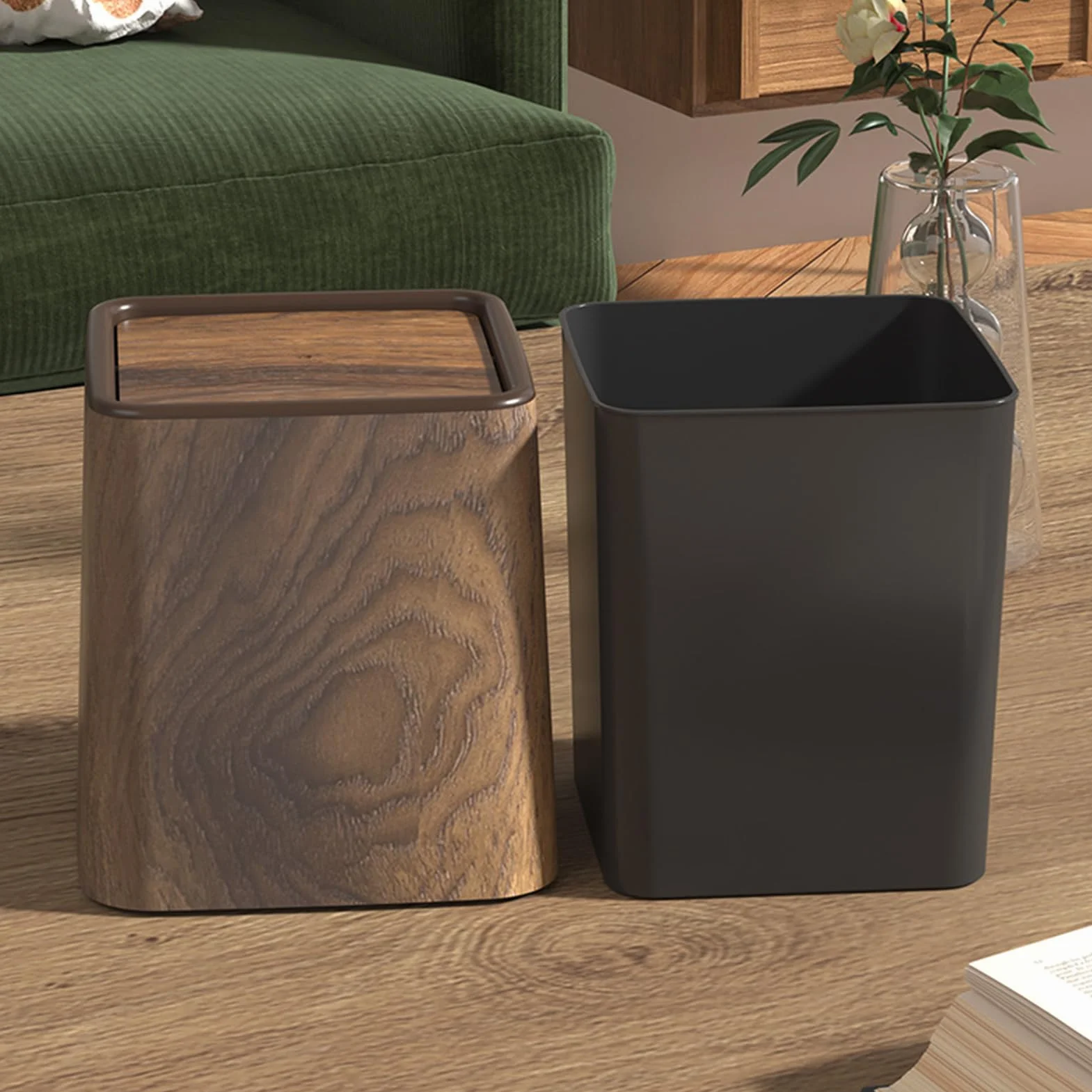 Poubelle de Bureau Rétro avec Couvercle, Corbeille à Papier Recyclage Gain de Place