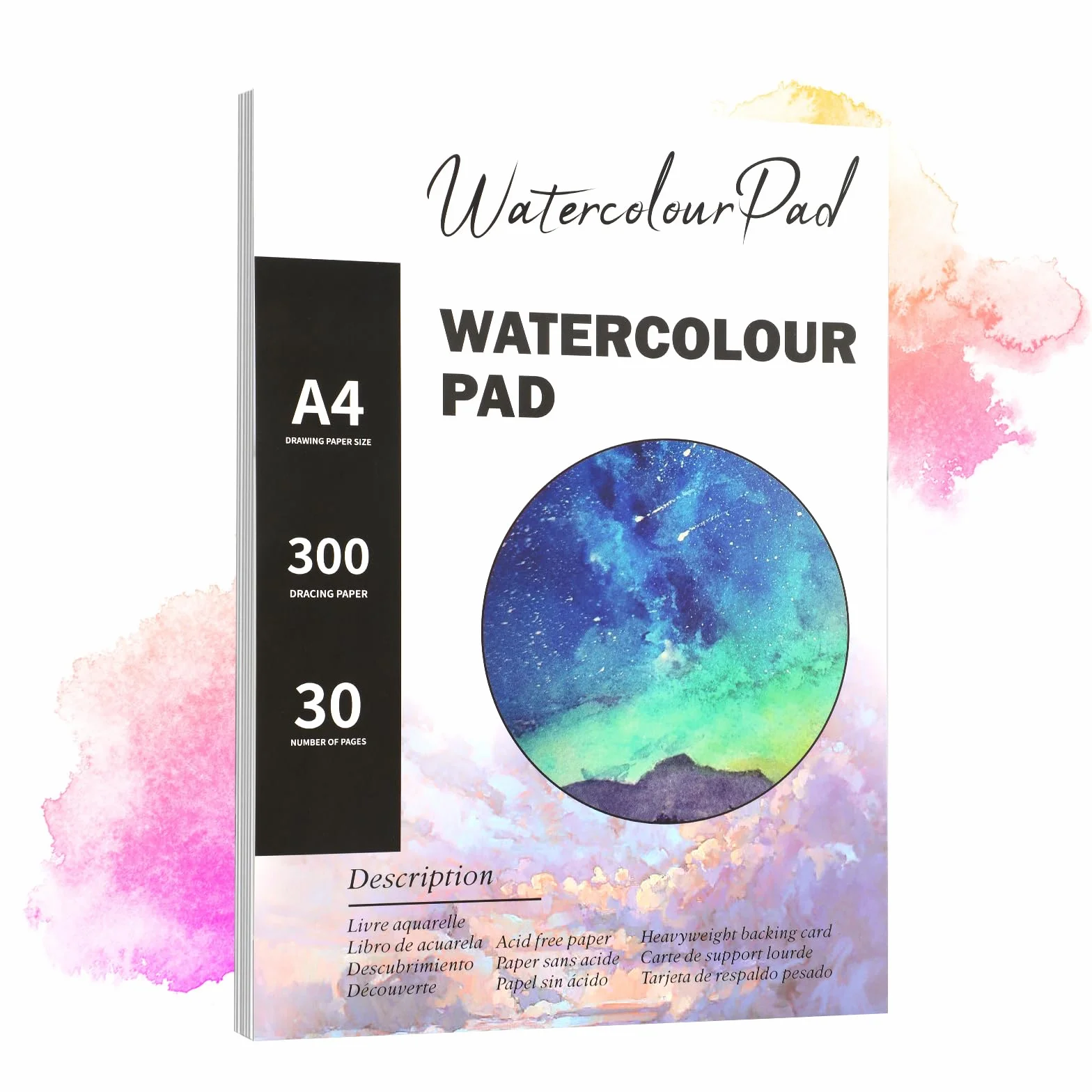 Bloc de peinture A4 300 g/m² – 30 feuilles papier aquarelle pour artistes