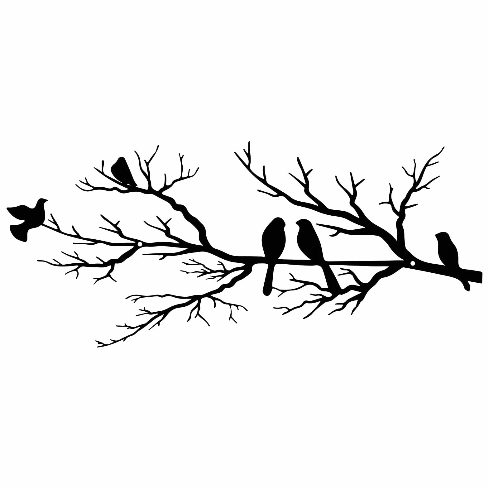 ESTART Décoration murale extérieure en métal silhouette d'oiseaux sur une branche feuilles noires sculpture murale pour maison jardin