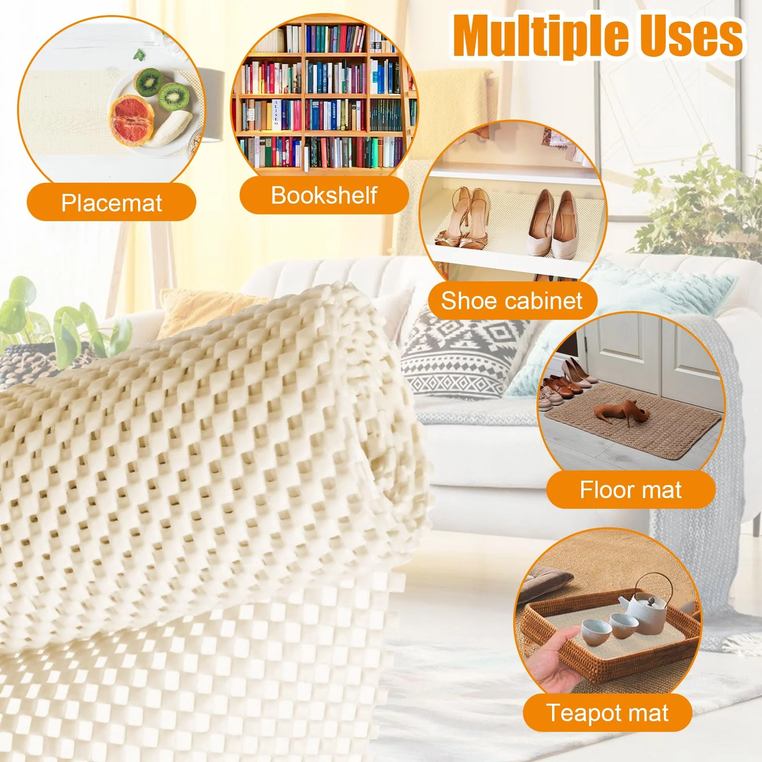 Sous-Tapis Antidérapant PVC 100 x 150 cm Découpable pour Cuisine Étagères Plateau Moquette Blanc