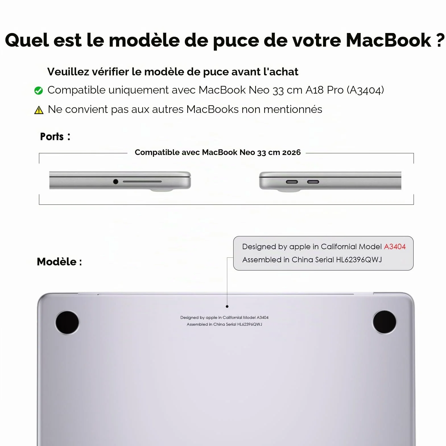 Coque Compatible MacBook Neo 13 Pouces A18 Pro A3404, Étui Protection Transparent Cristal
