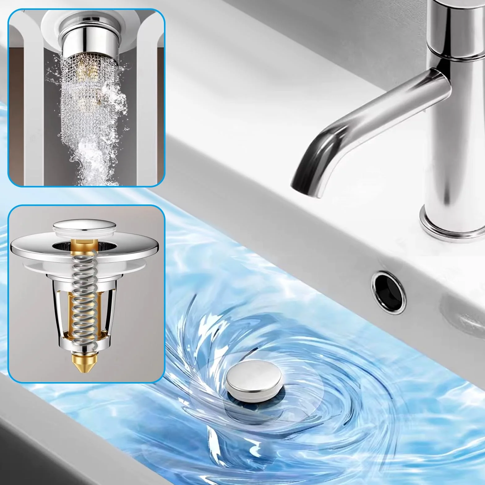 Bonde de Lavabo Universel 26-40mm/30-45mm avec Filtre Anti-Clogging 1 pièce