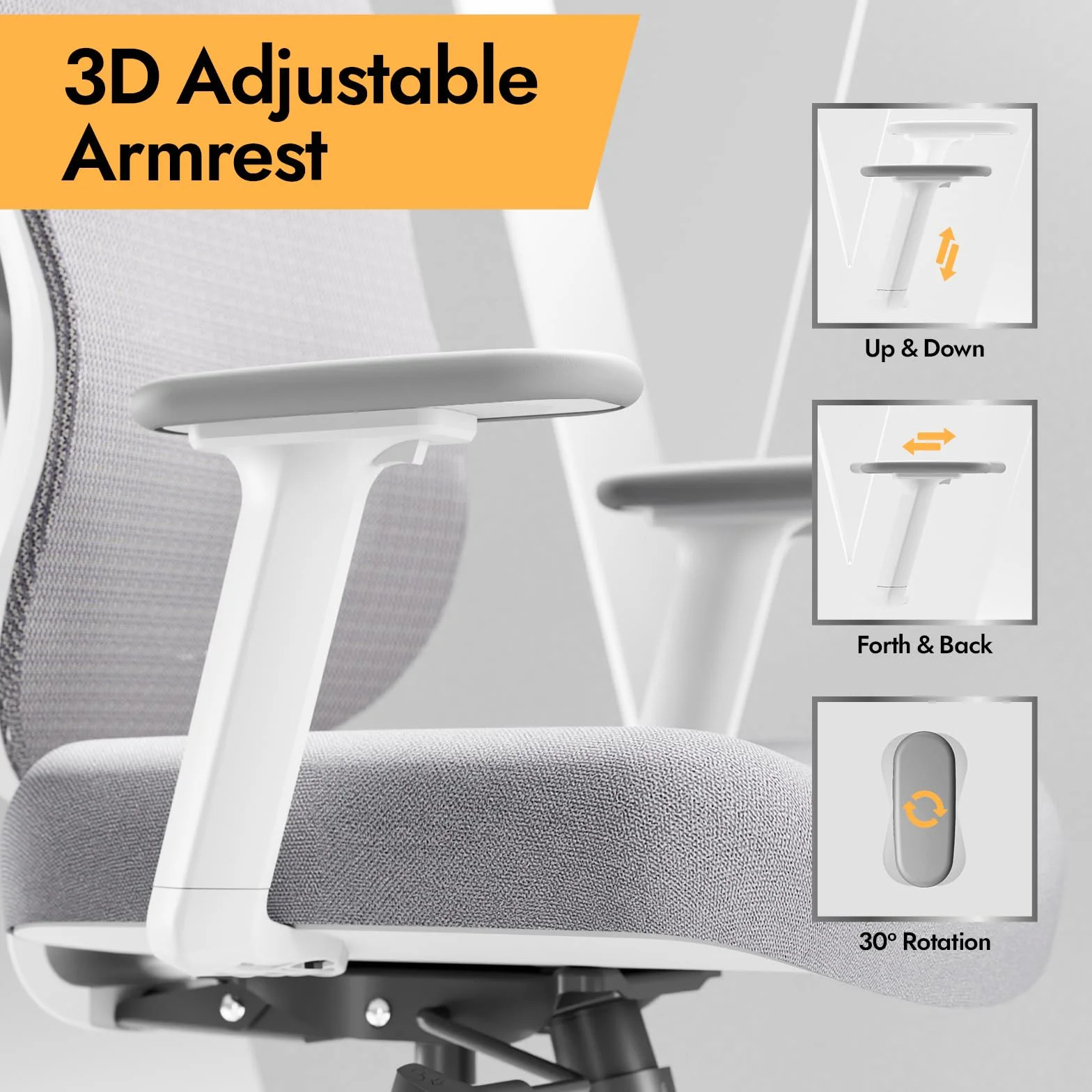 HOLLUDLE Chaise de Bureau Ergonomique Support Lombaire 3D Accoudoirs 3D Réglables Design en V dos Fauteuil Bureau Confortable Blanc