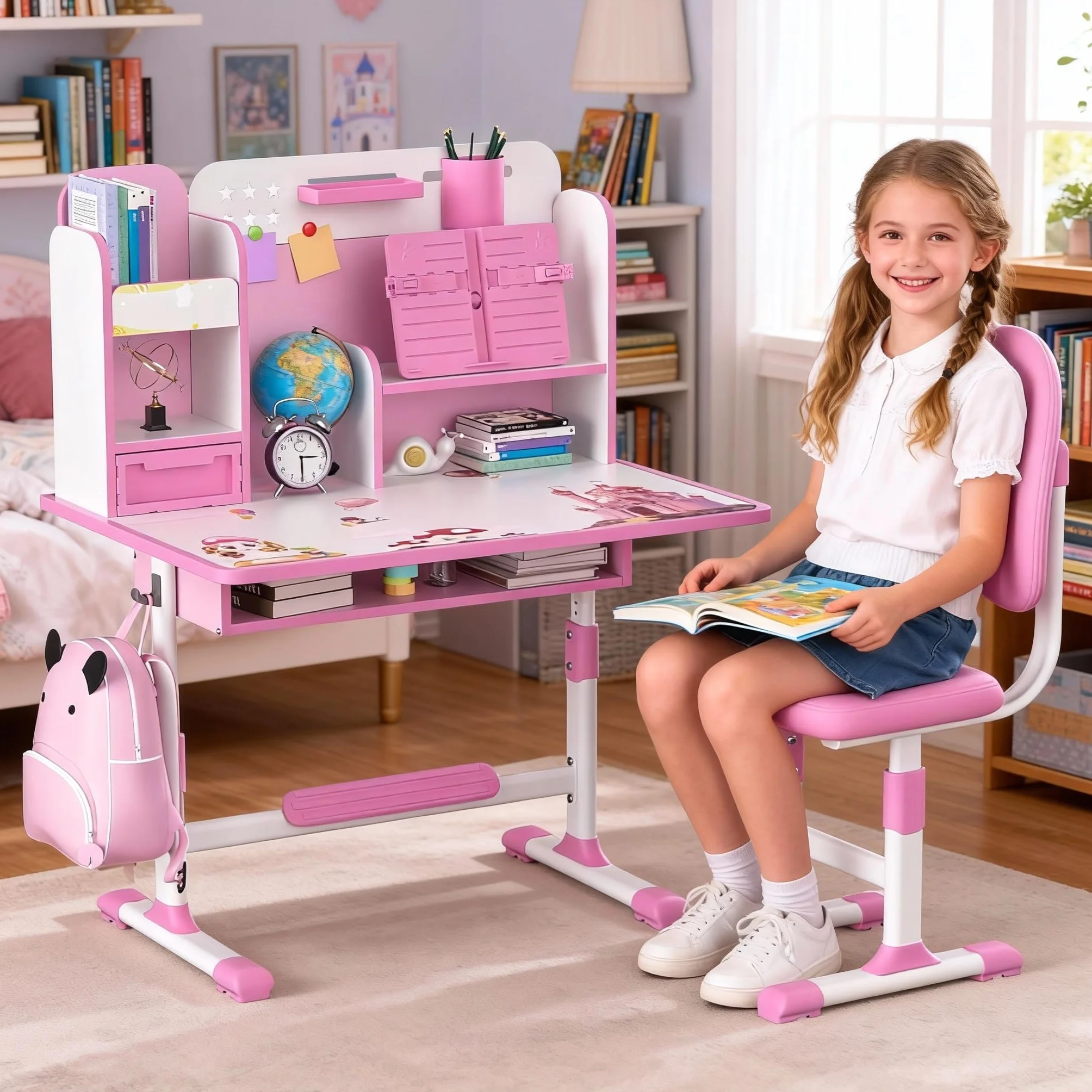 Ensemble de bureau et de chaise réglables pour enfants - Chaises d'apprentissage avec séparateurs et tiroirs - Bureau avec chaises ergonomiques - Ensemble de chaises de bureau pour enfants avec