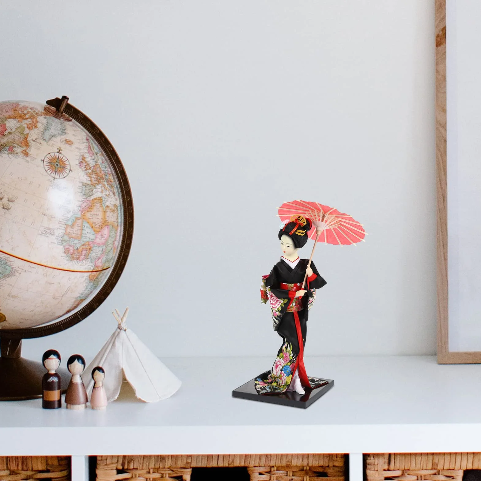 Poupée kimono japonaise geisha tenant un parapluie, figurine orientale collectionnable STOBOK